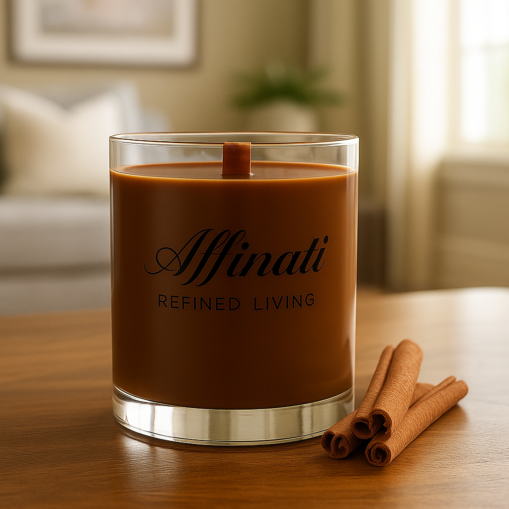 Cinnamon Reserve Wooden Wick Candle – Luxury 10 oz Soy Blend | Affinati