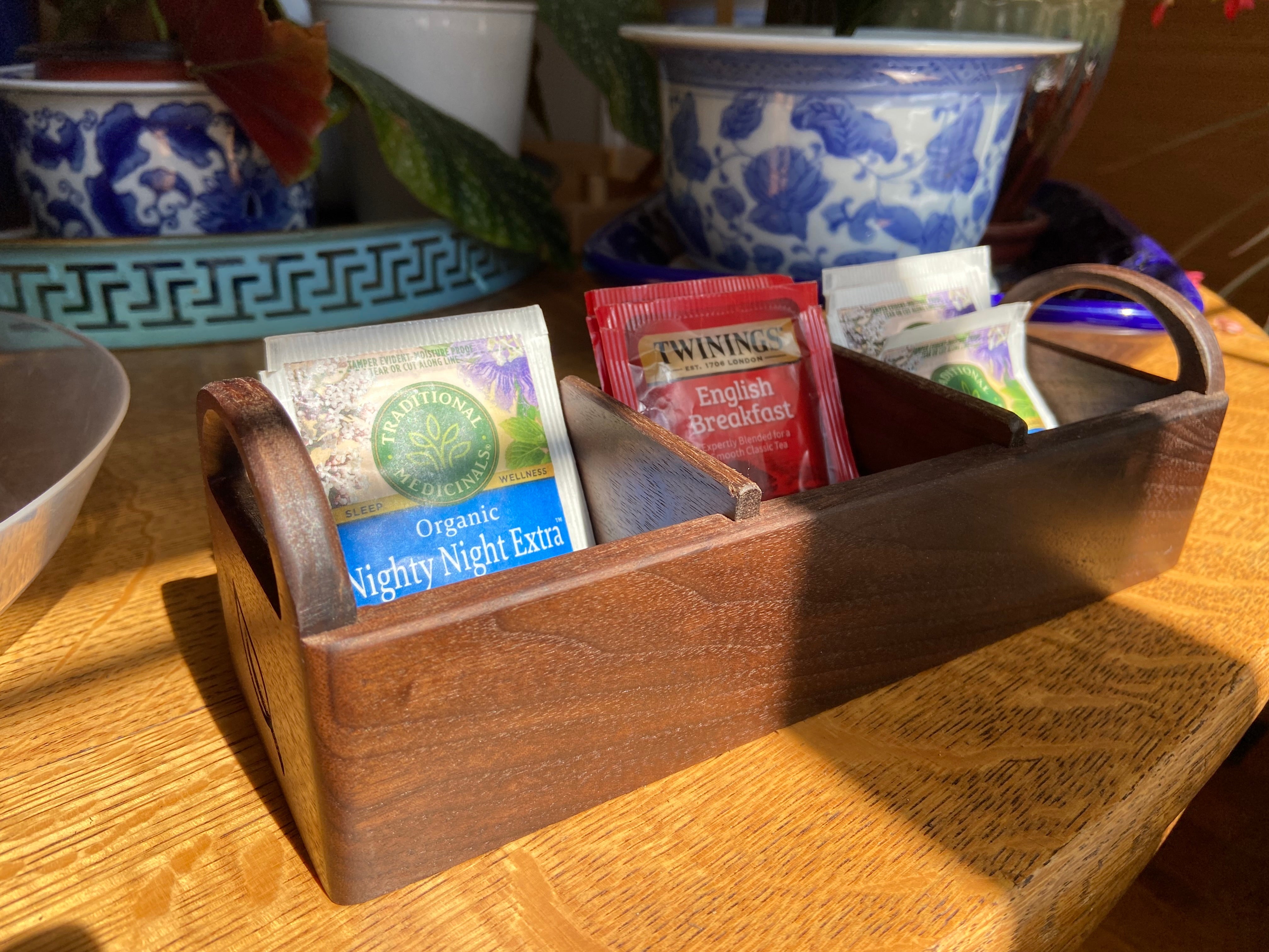 Hand-made Walnut Tea Caddy - Custom Tea Leaf Engraving