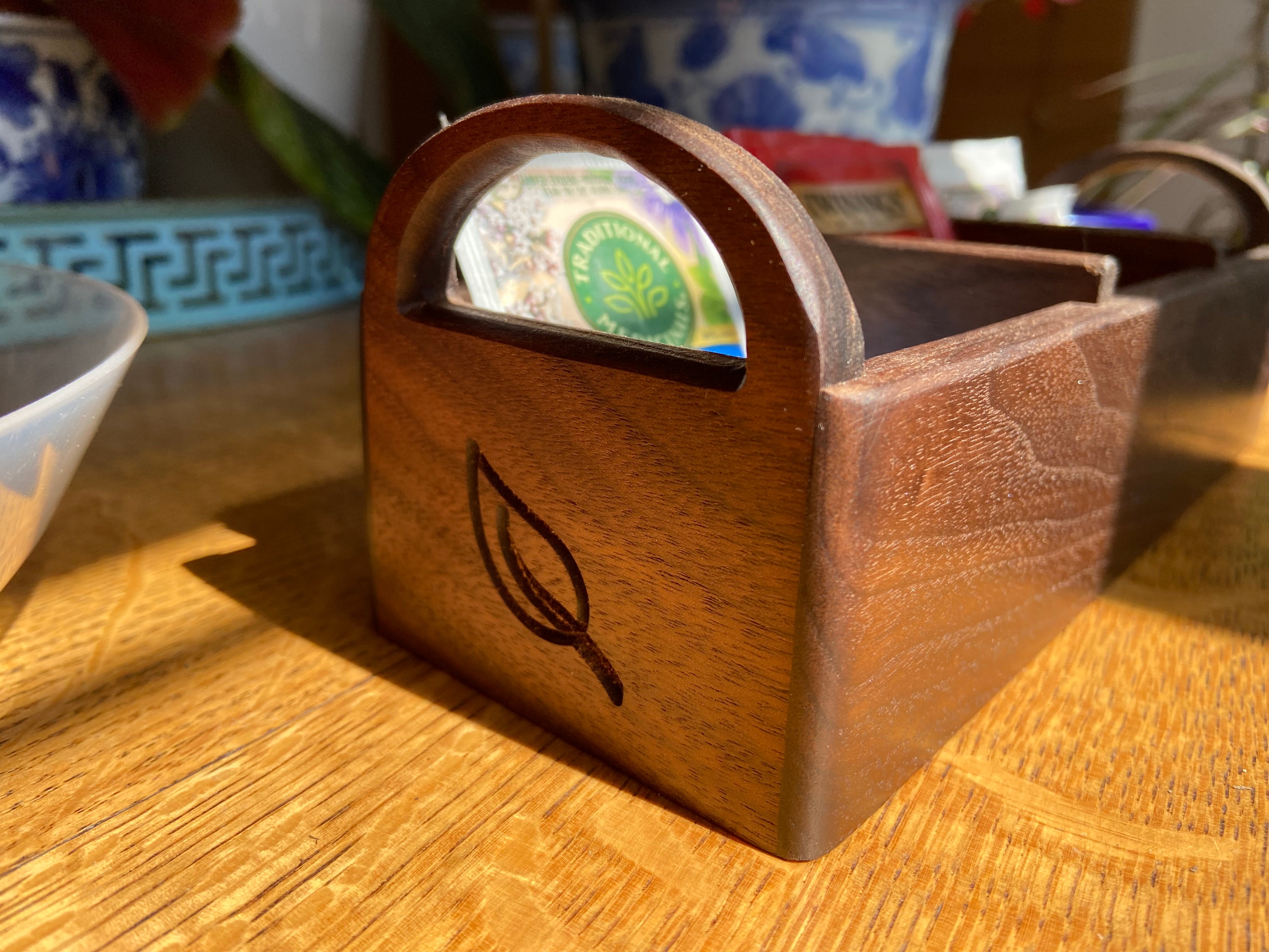 Hand-made Walnut Tea Caddy - Custom Tea Leaf Engraving