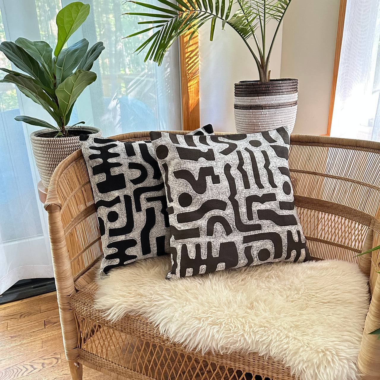 Black + White Bogo Marks Pillow Cover