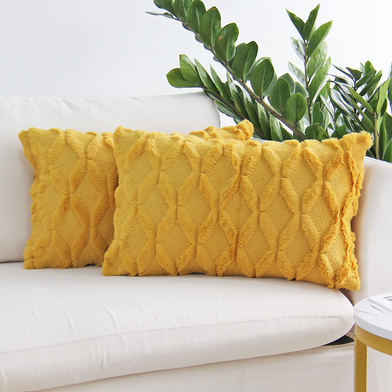 Rectangular Lumbar Plush Throw Pillow Covers, Pack of 2 Luxury Soft Pillowcases, Solid Colors,12x20 inches pack of 2 throw pillows covers