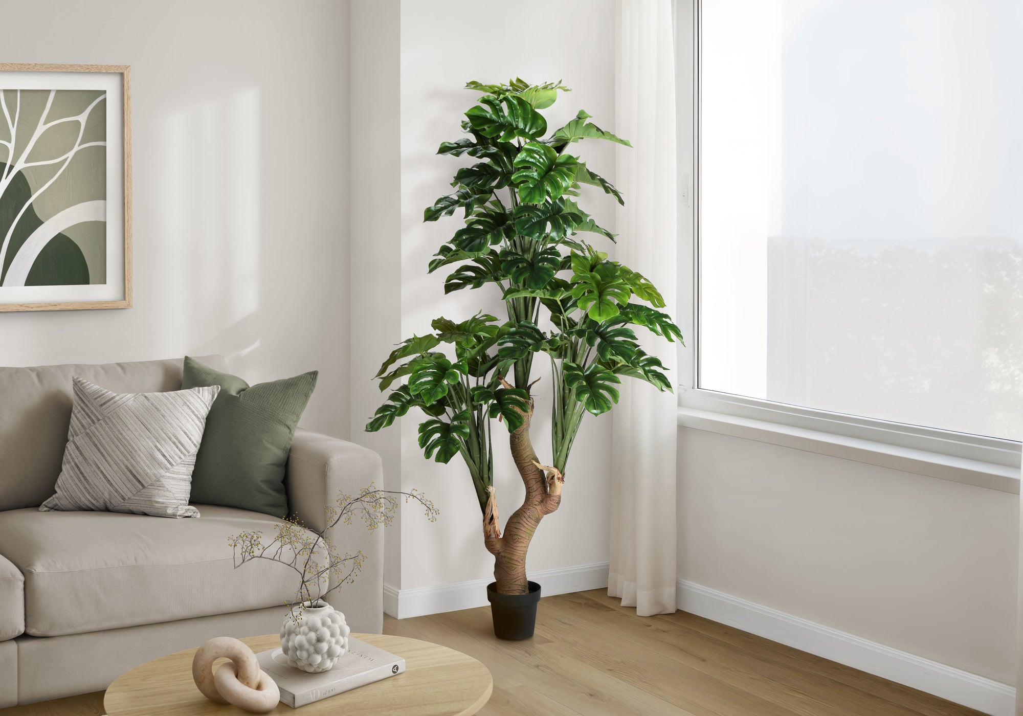 Artificial Plant, 83 Tall, Monstera Tree, Potted, Real Touch, Green Leaves, Black Pot