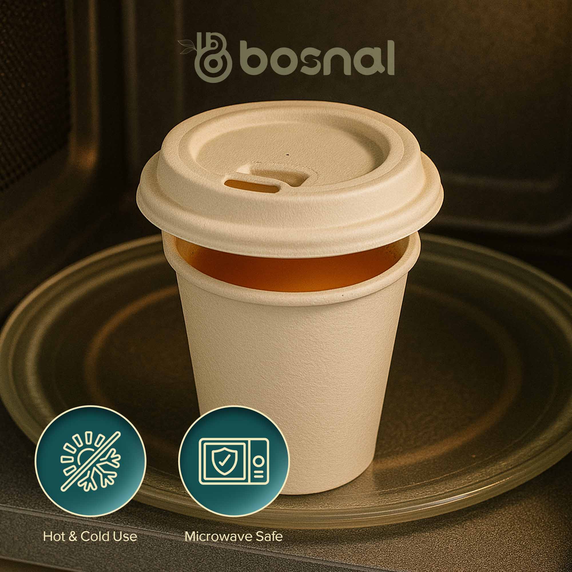 Bosnal - Sugarcane Bagasse Compostable Lids for 8 oz Cups – Case of 20 (500 Pcs)