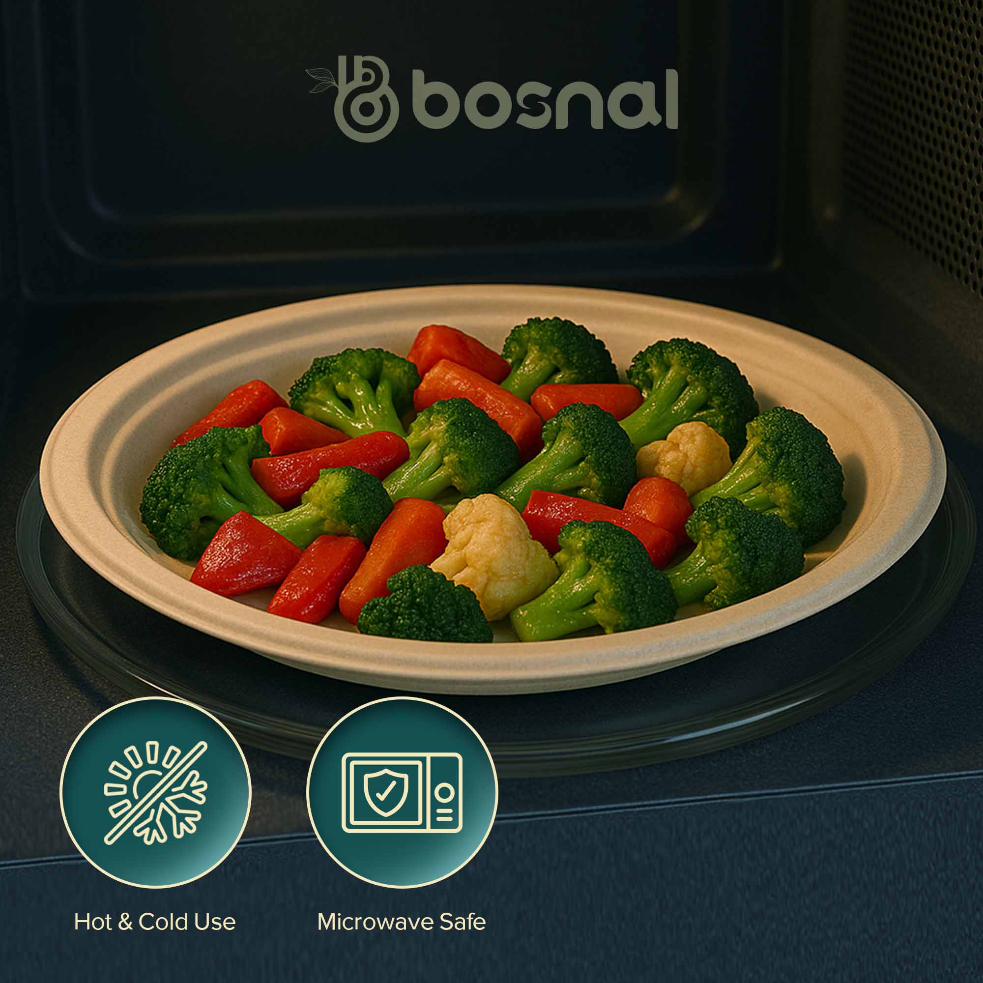 Bosnal - Sugarcane Bagasse Compostable Plates, 10 inch, Round