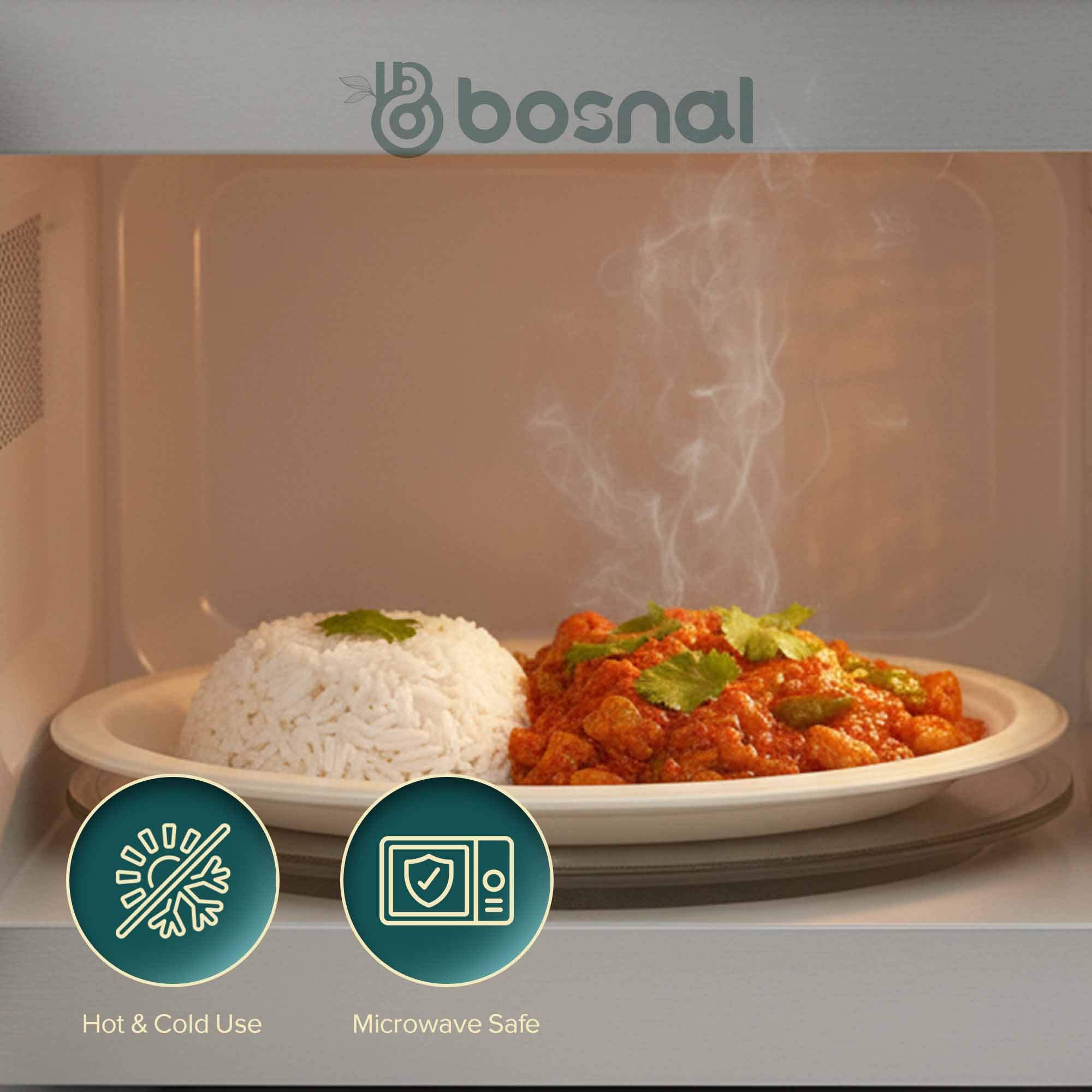 Bosnal - Sugarcane Bagasse Compostable 10 inch Oval Plates - Case of 20 (500 Pcs)
