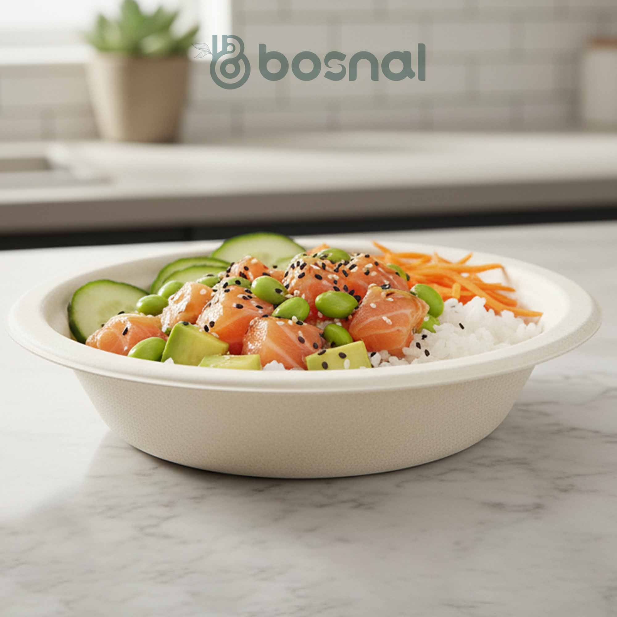 Bosnal - Sugarcane Bagasse Compostable Bowls, 16 Oz, Round