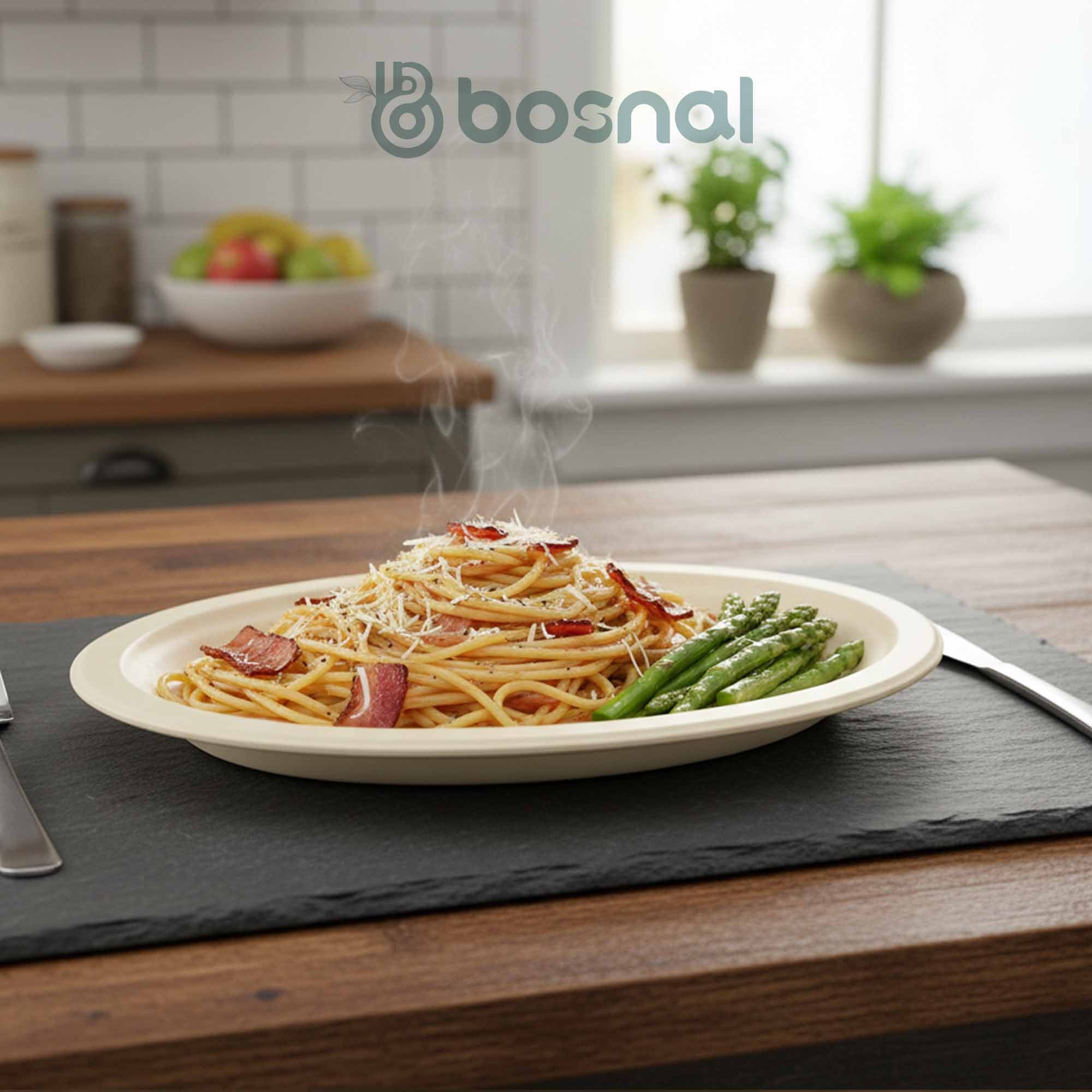 Bosnal - Sugarcane Bagasse Compostable 10 inch Oval Plates - Case of 20 (500 Pcs)