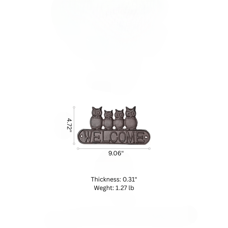 Four Owls Cast Iron Welcome Sign