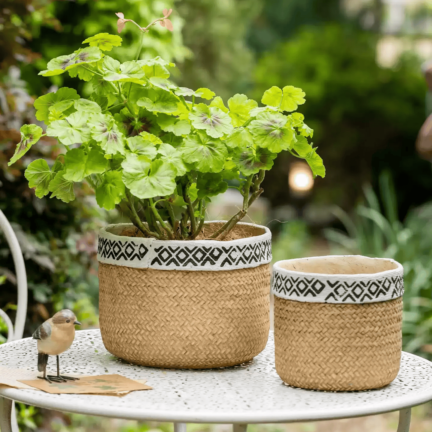 Patterned Rattan Cement Planter