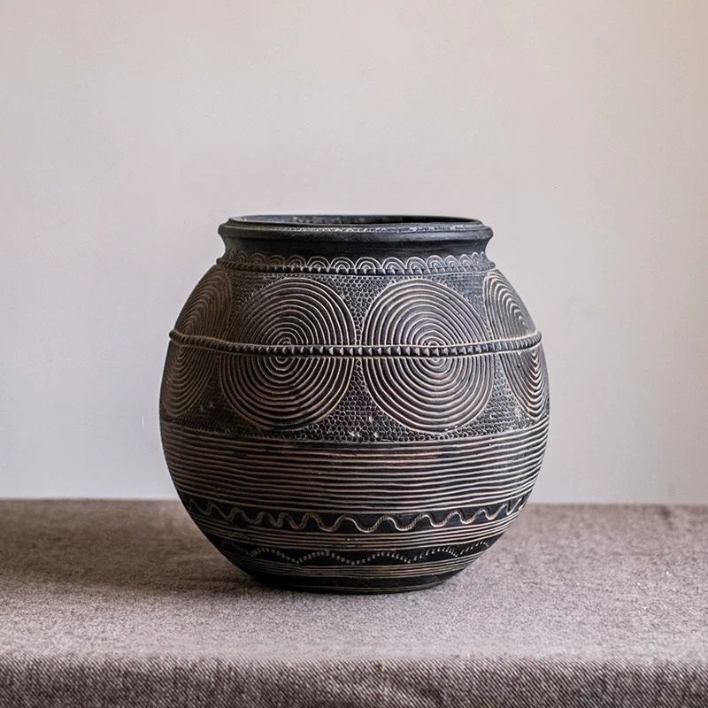 Tribal Carved Cement Planter