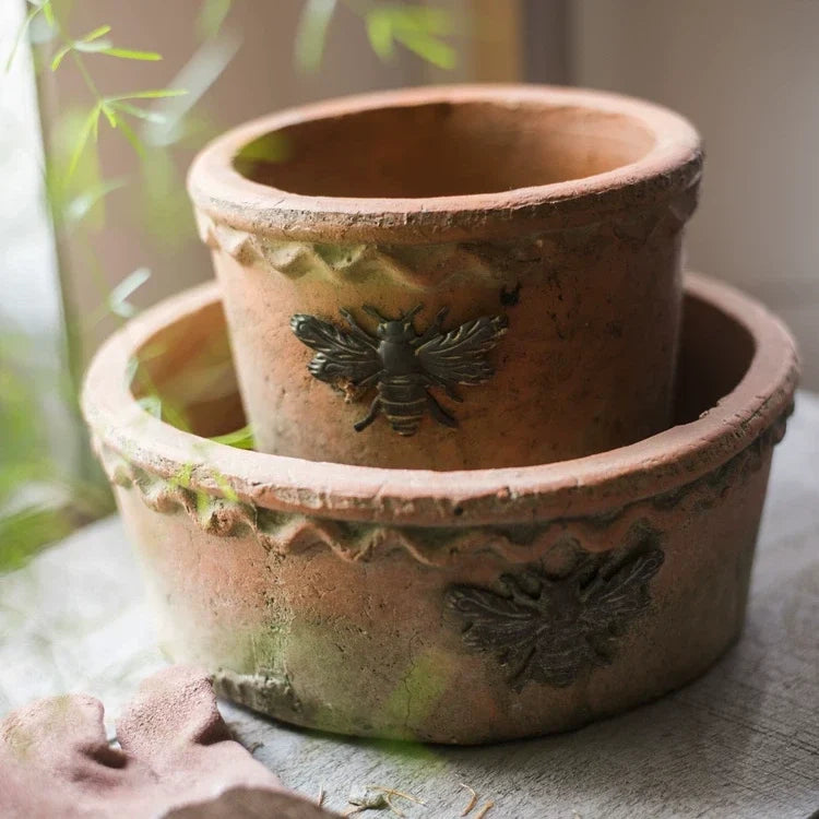 Vintage Bee Terracotta Planter