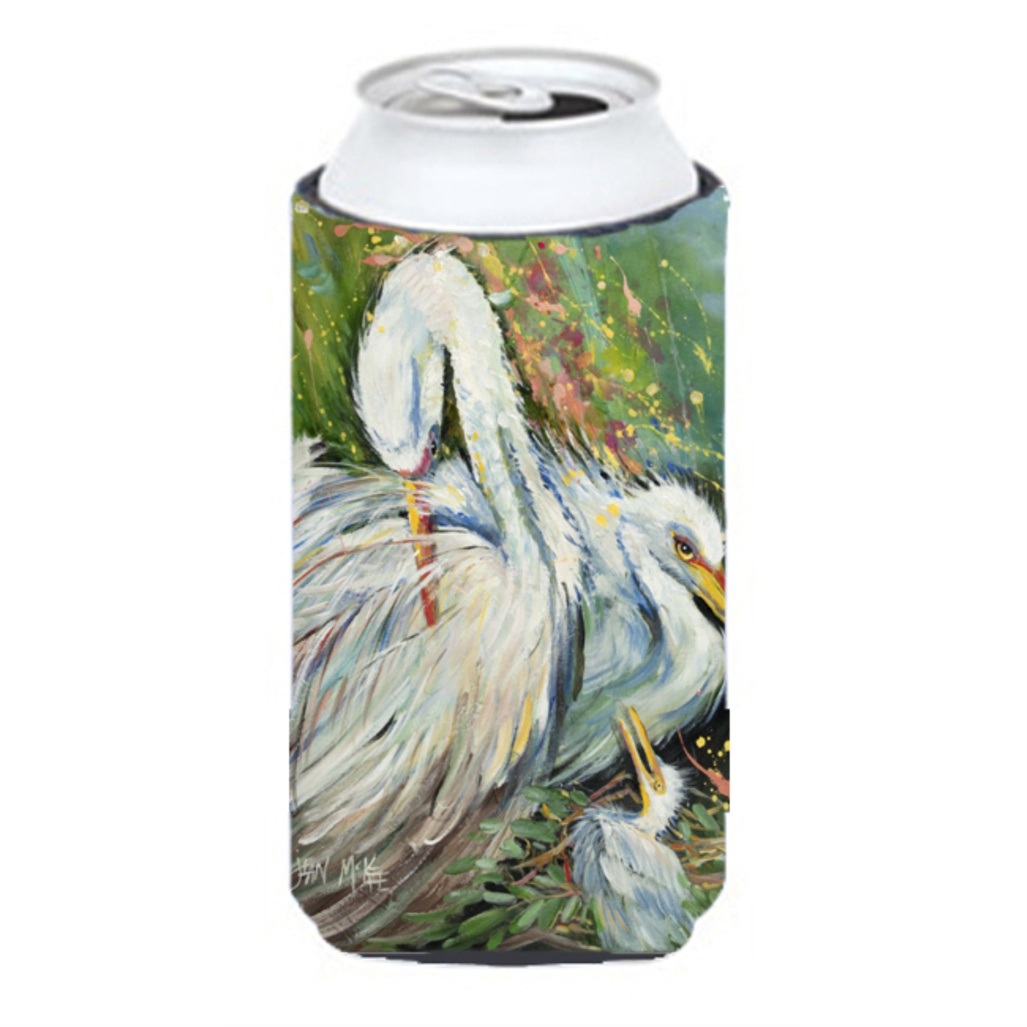 White Egret In The Rain Tall Boy Beverage Insulator Hugger Jmk1139Tbc