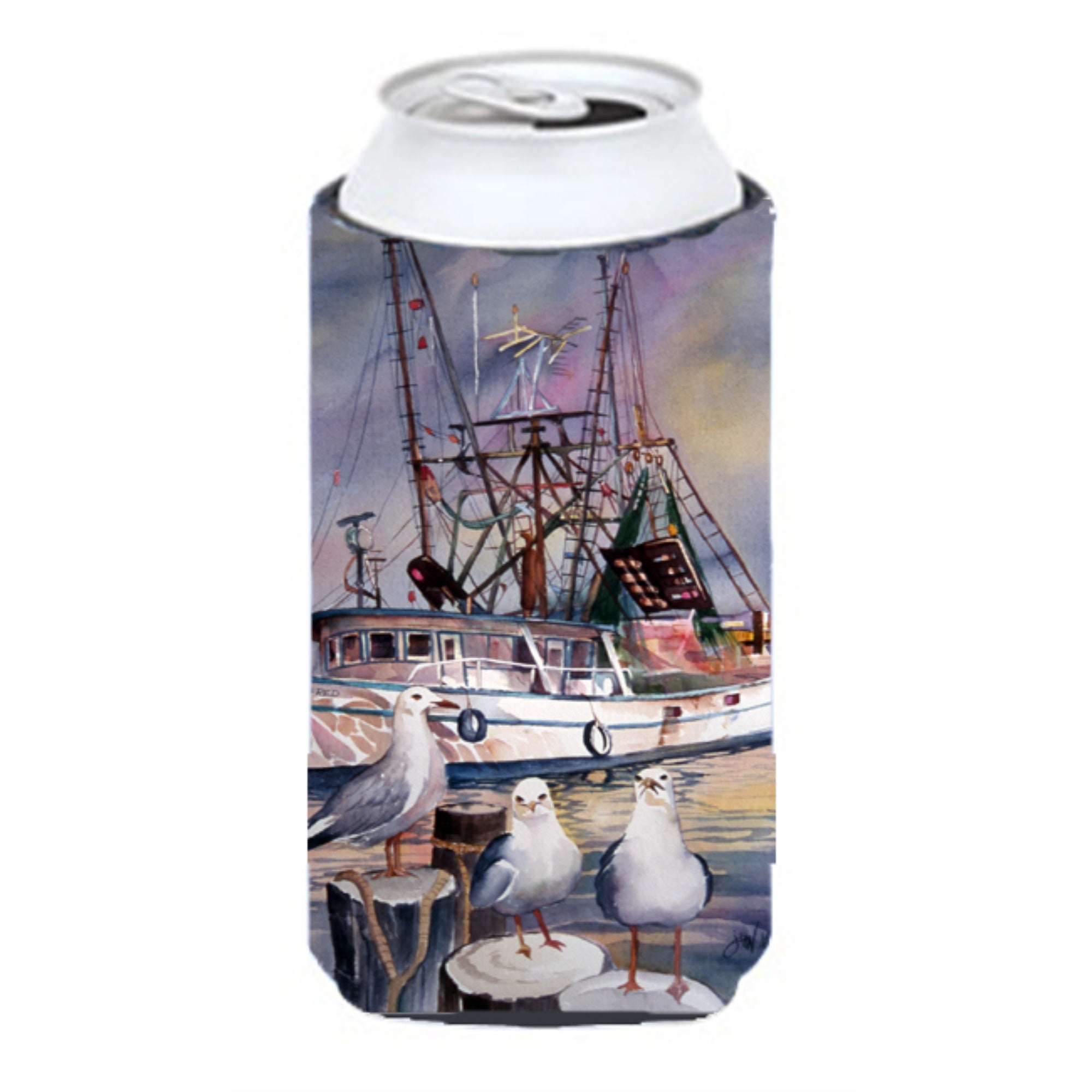 Sea Gulls And Shrimp Boats Tall Boy Beverage Insulator Hugger Jmk1196Tbc