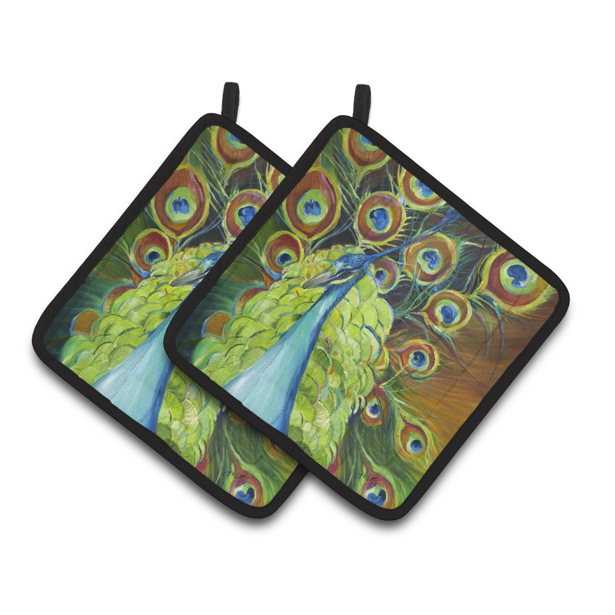 'Caroline'S Treasures Peacock Pair Of Pot Holders Jmk1209Pthd, 7.5Hx7.5W, Multicolor''