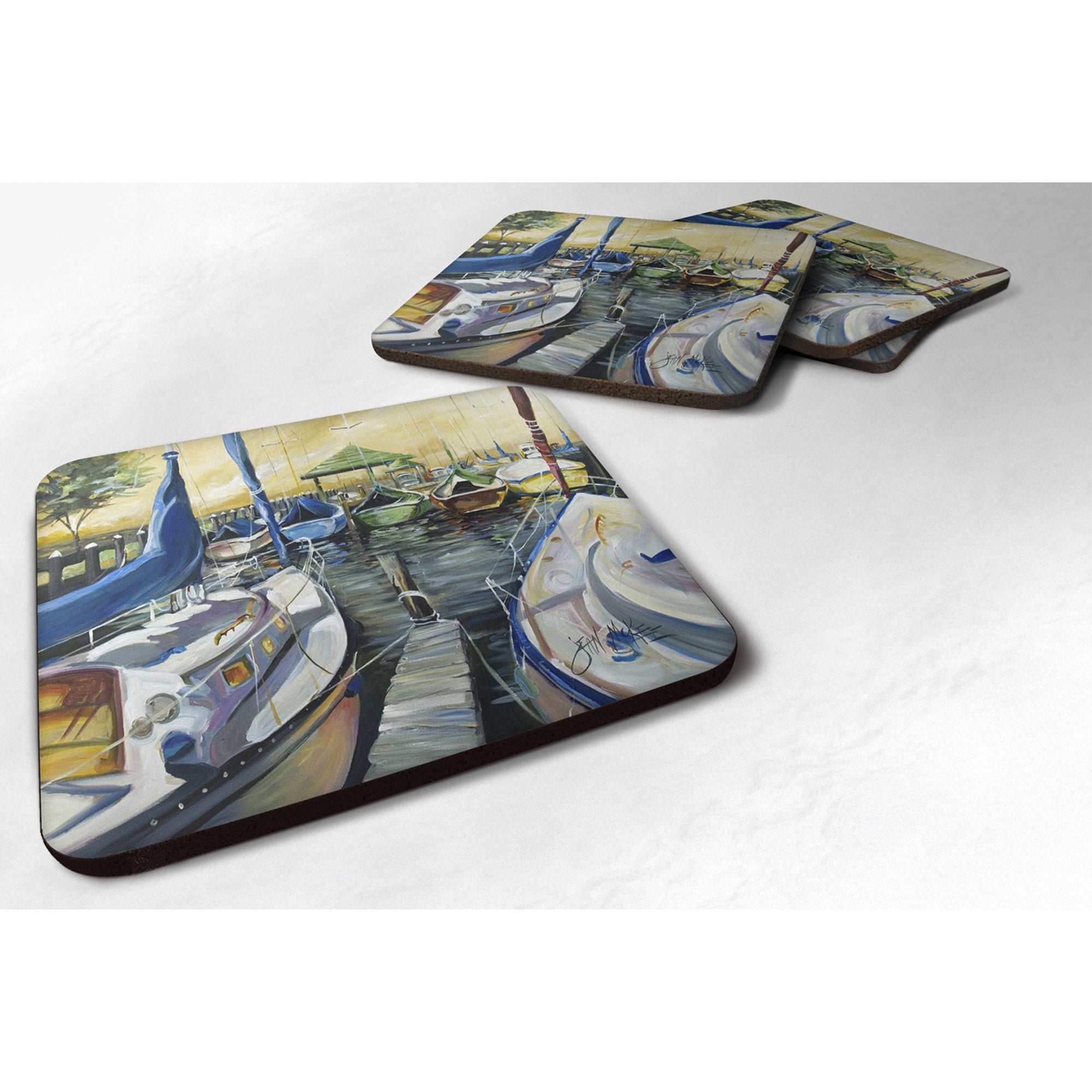 'Caroline'S Treasures Jmk1231Fc Seven Boats Sailboats Foam Coaster (Set Of 4), 3.5'''' H X 3.5'''' W, Multicolor''