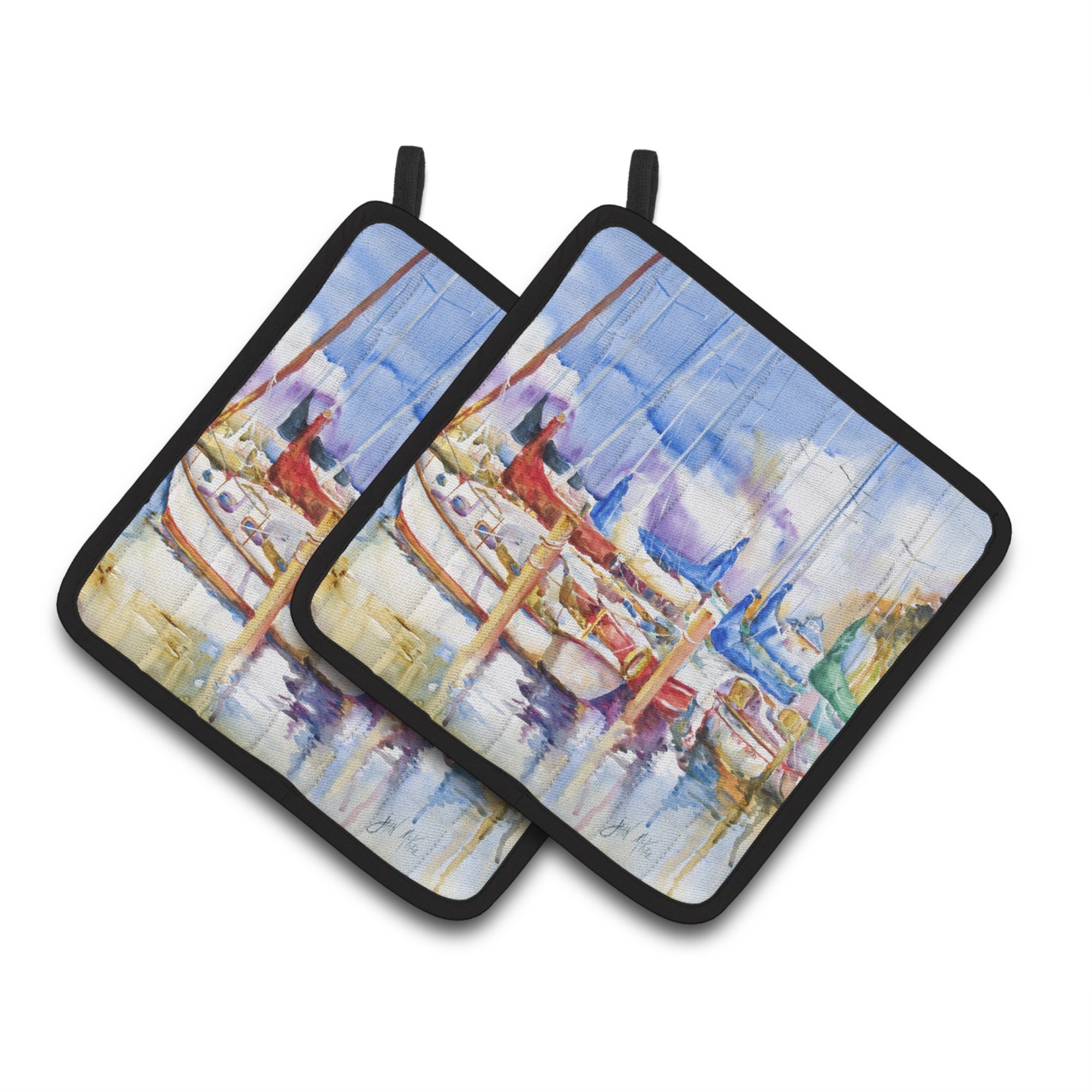 'Caroline'S Treasures Runaway Sailboats Pair Of Pot Holders Jmk1233Pthd, 7.5Hx7.5W, Multicolor''