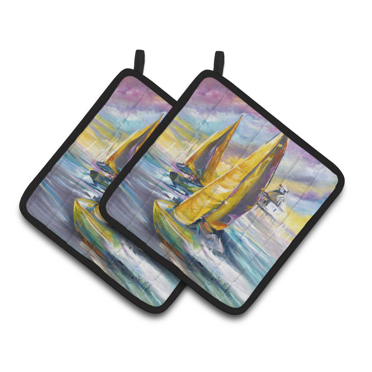 'Caroline'S Treasures Middle Bay Lighthouse Sailboats Pair Of Pot Holders Jmk1234Pthd, 7.5Hx7.5W, Multicolor''