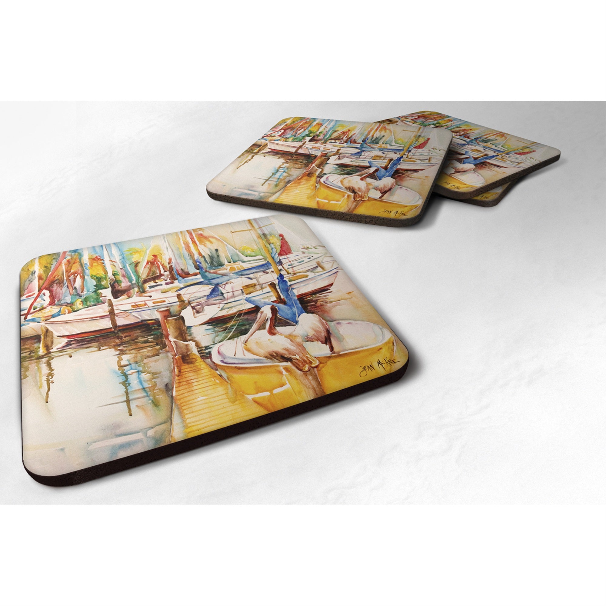 'Caroline'S Treasures Jmk1238Fc Pelicans And Sailboats Foam Coaster (Set Of 4), 3.5'''' H X 3.5'''' W, Multicolor''