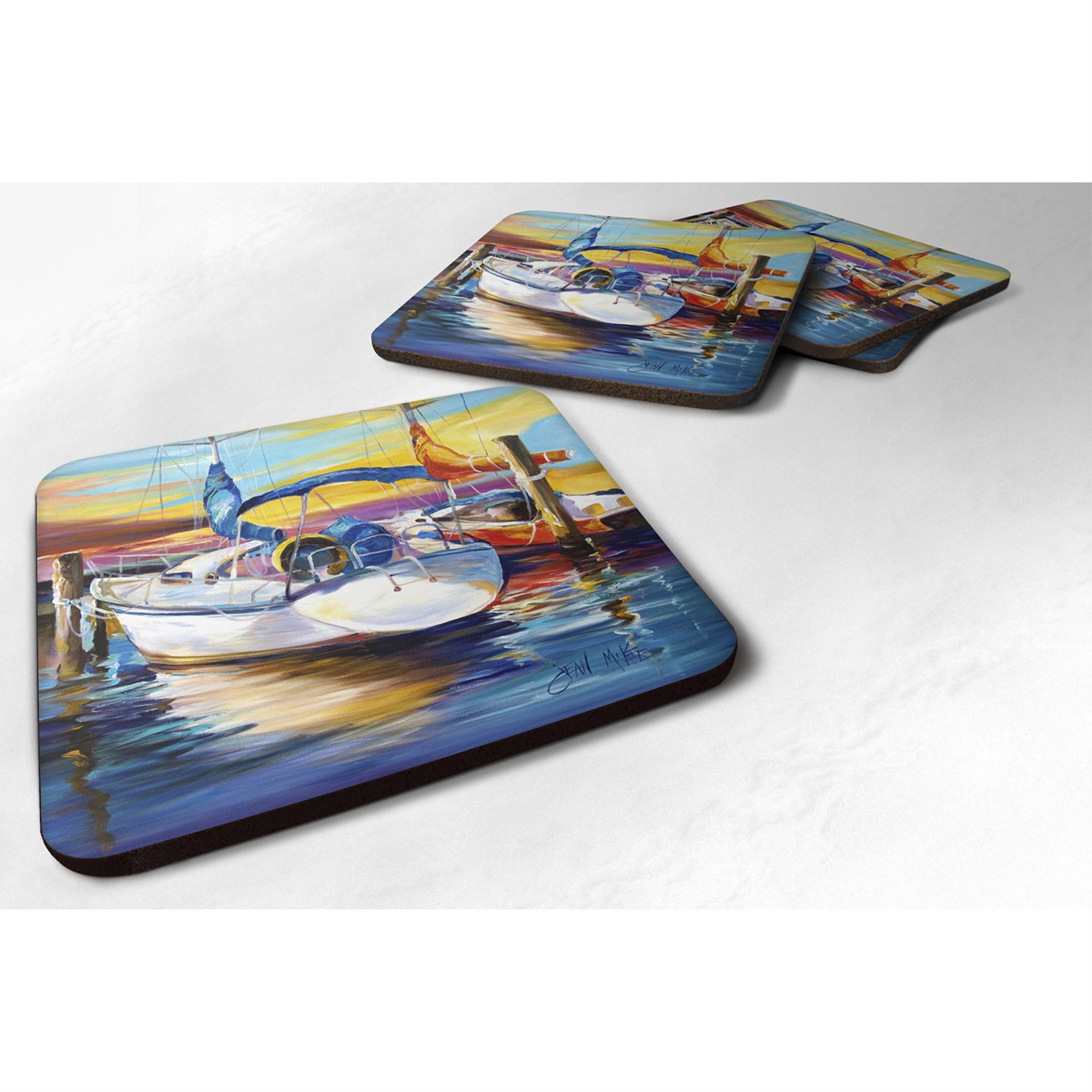 'Caroline'S Treasures Jmk1243Fc Symmetry Again Sailboats Foam Coaster (Set Of 4), 3.5'''' H X 3.5'''' W, Multicolor''