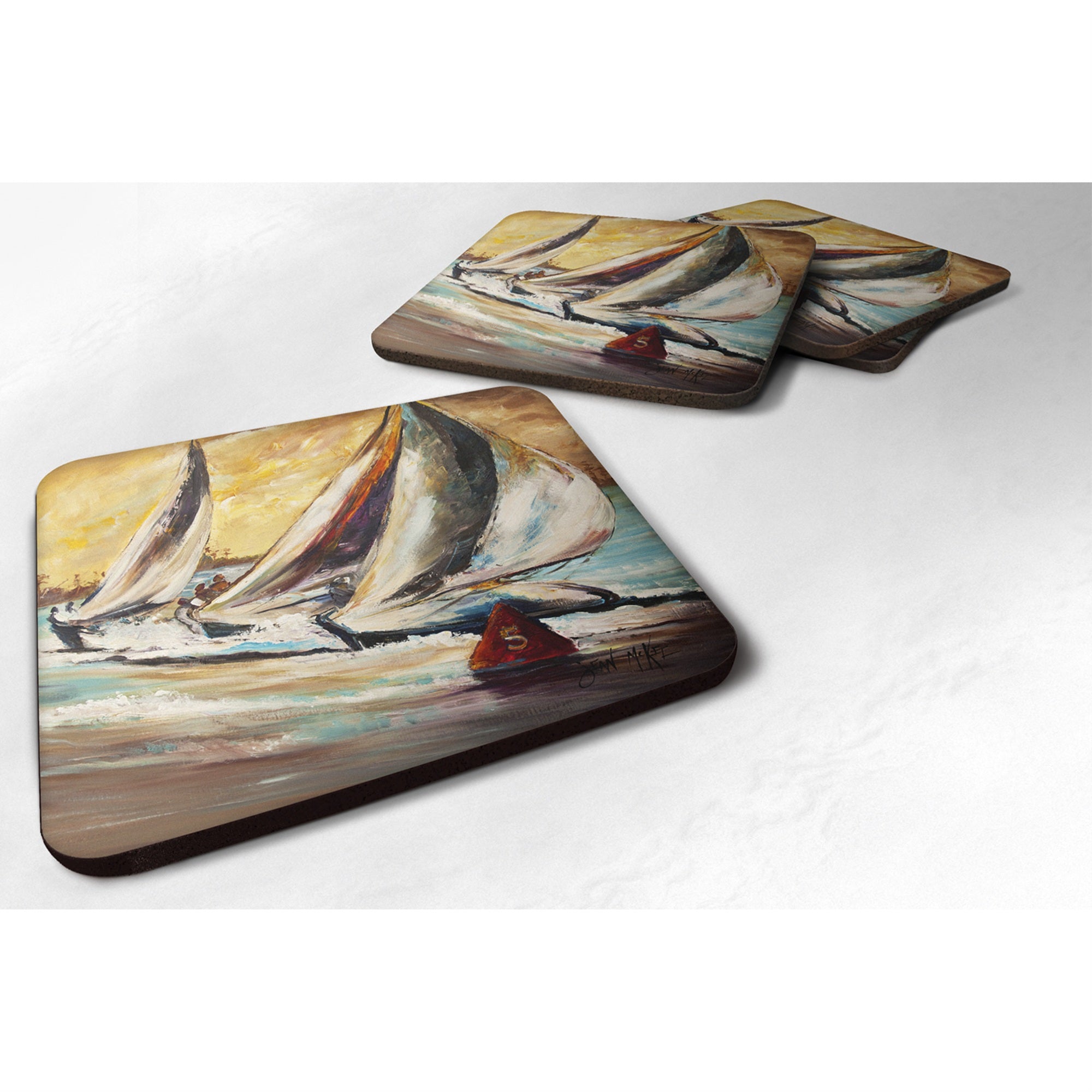 'Caroline'S Treasures Jmk1244Fc Boat Race Sailboats Foam Coaster (Set Of 4), 3.5'''' H X 3.5'''' W, Multicolor''