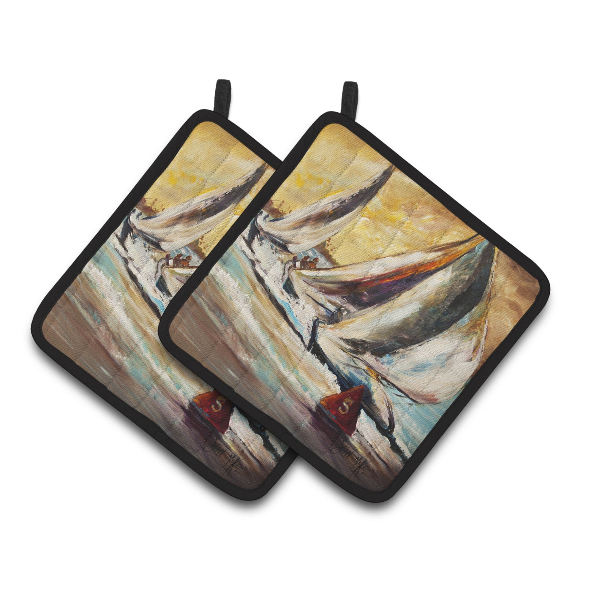 'Caroline'S Treasures Boat Race Sailboats Pair Of Pot Holders Jmk1244Pthd, 7.5Hx7.5W, Multicolor''