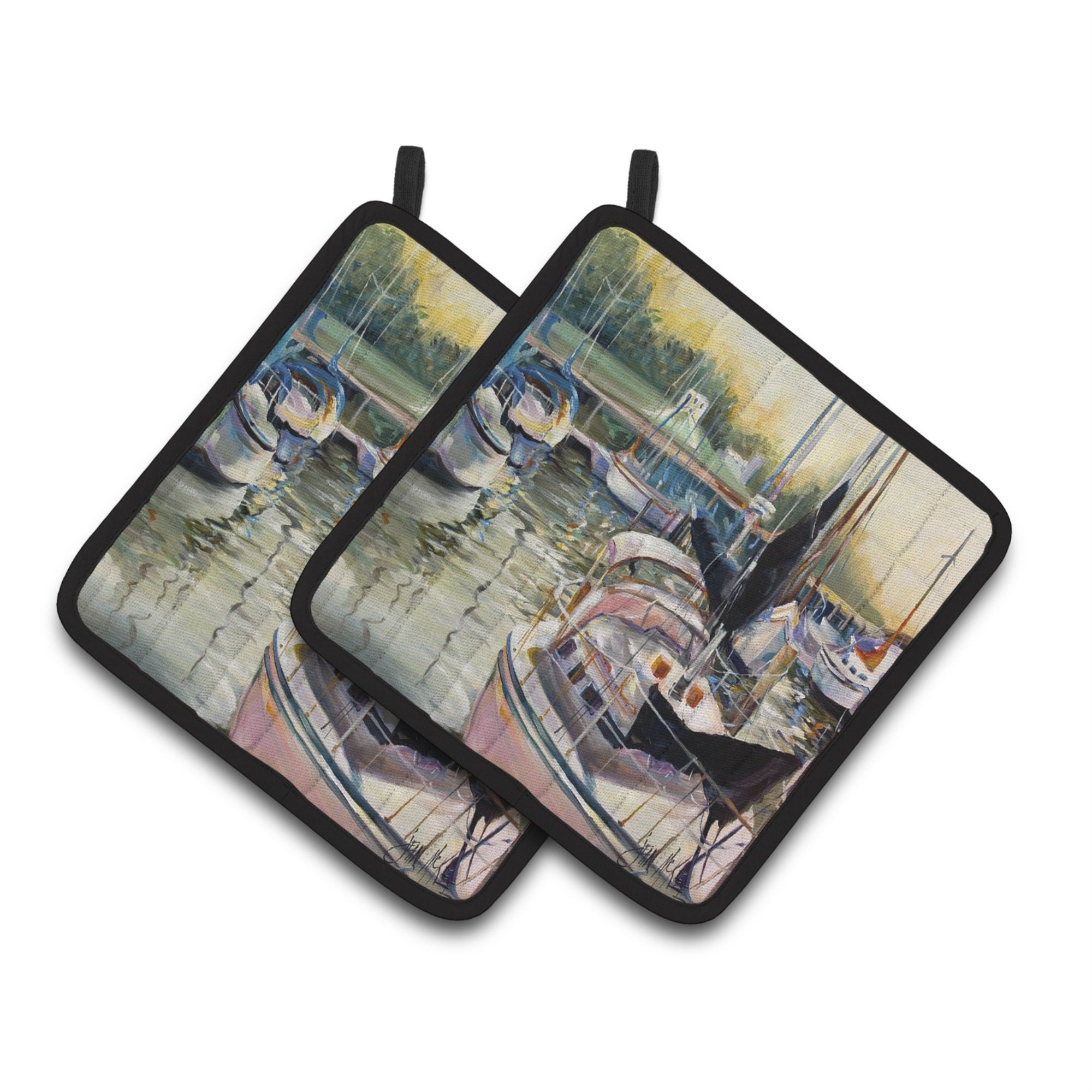 'Caroline'S Treasures Black Sails Sailboats Pair Of Pot Holders Jmk1246Pthd, 7.5Hx7.5W, Multicolor''