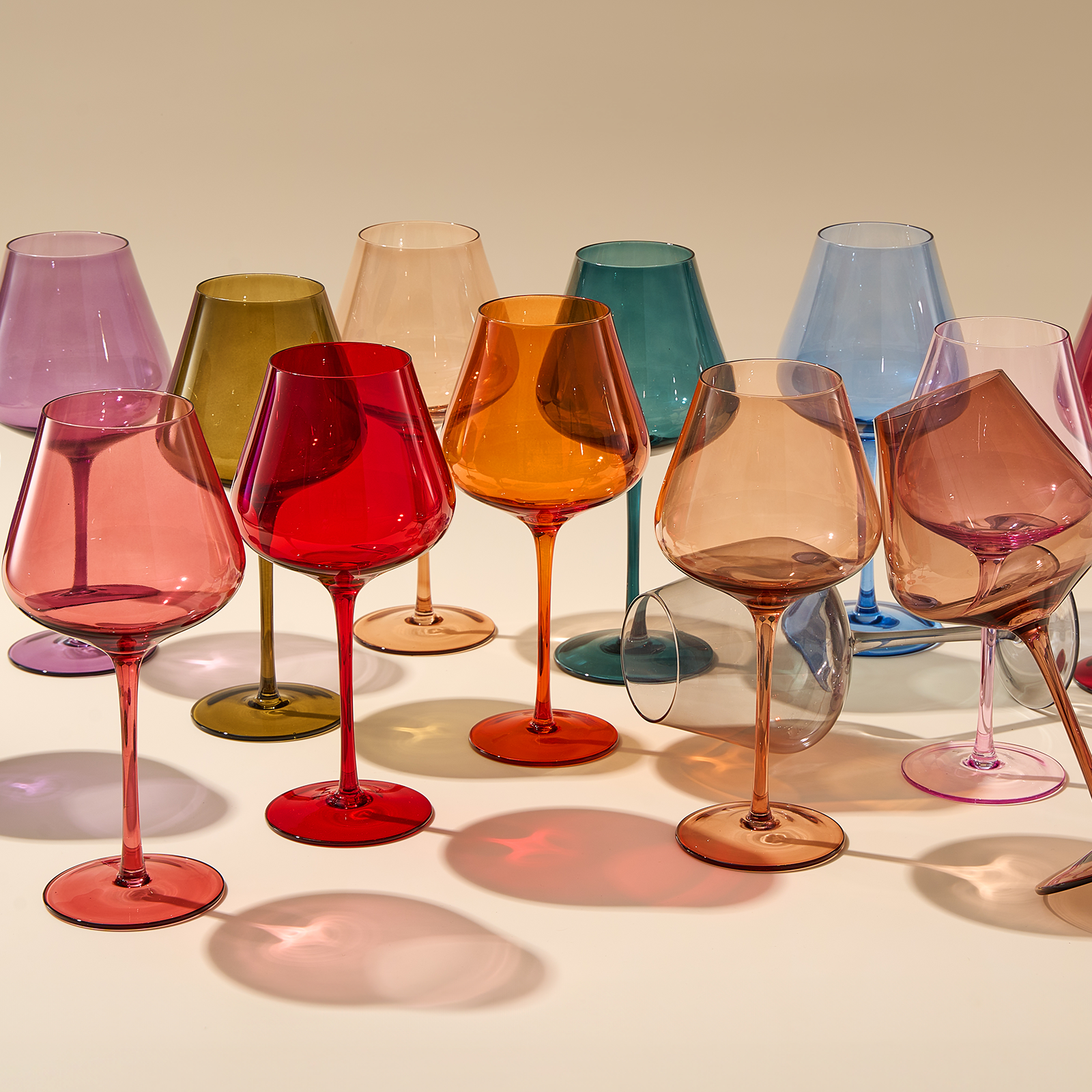 Stagioni Stemmed Wine Glassware, Set of 6, "Fall Leaves"