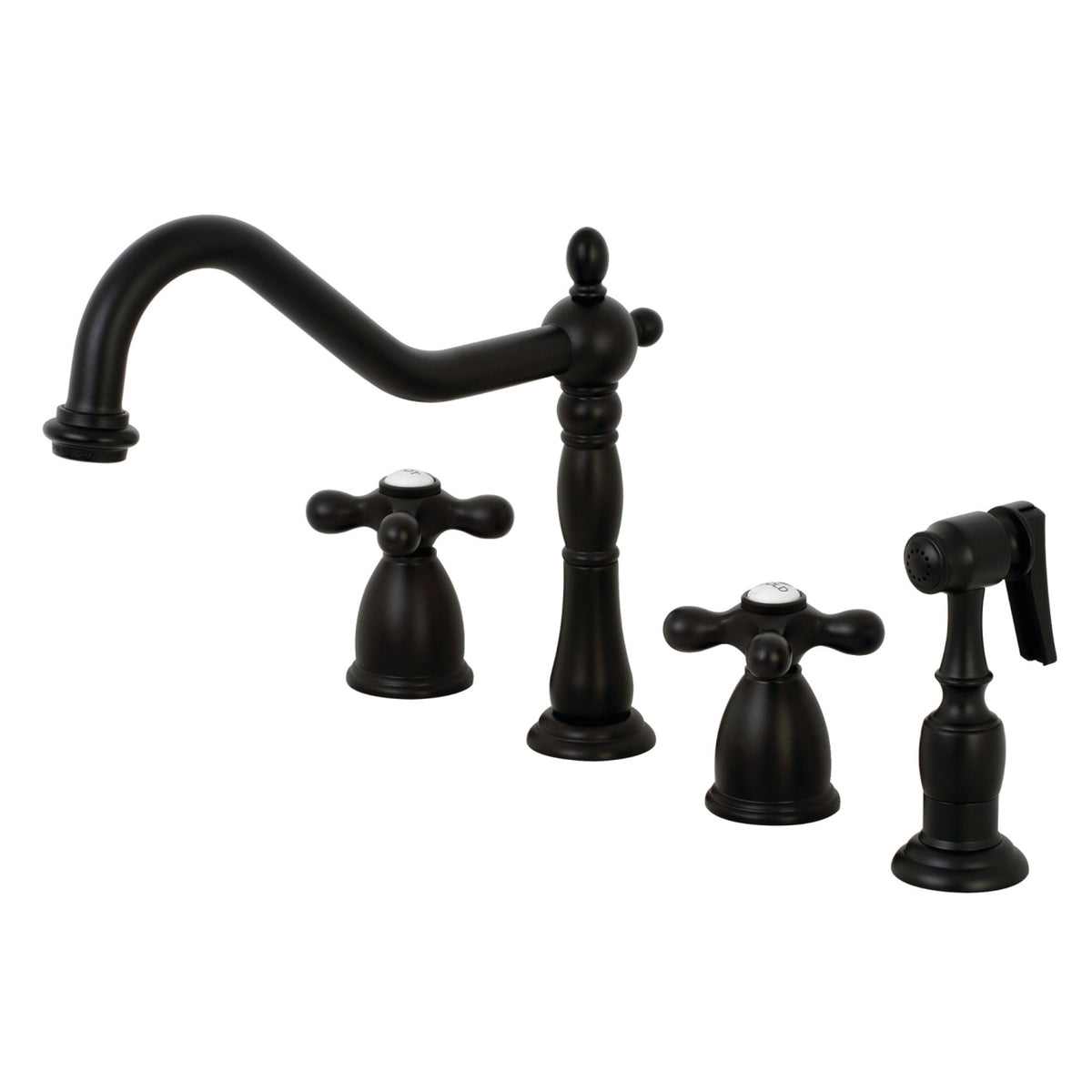 Kingston Brass Kb1790Axbs 8-Inch Widespread Kitchen Faucet With Brass Sprayer, Matte Black