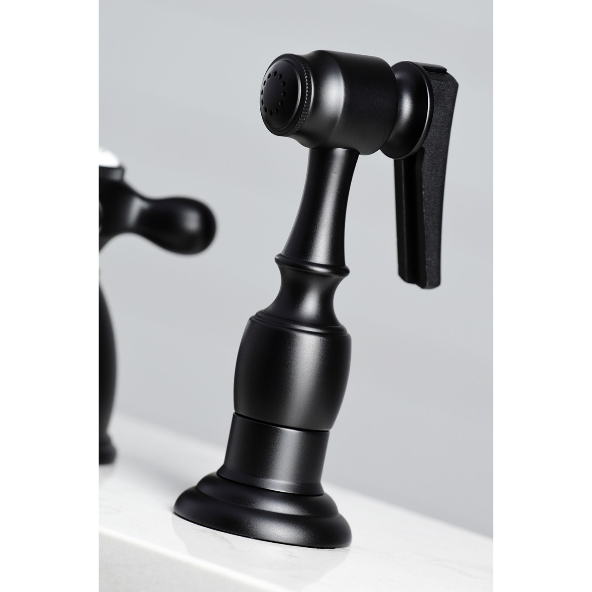 Kingston Brass KB1790AXBS 8-Inch Widespread Kitchen Faucet with Brass Sprayer  Matte Black