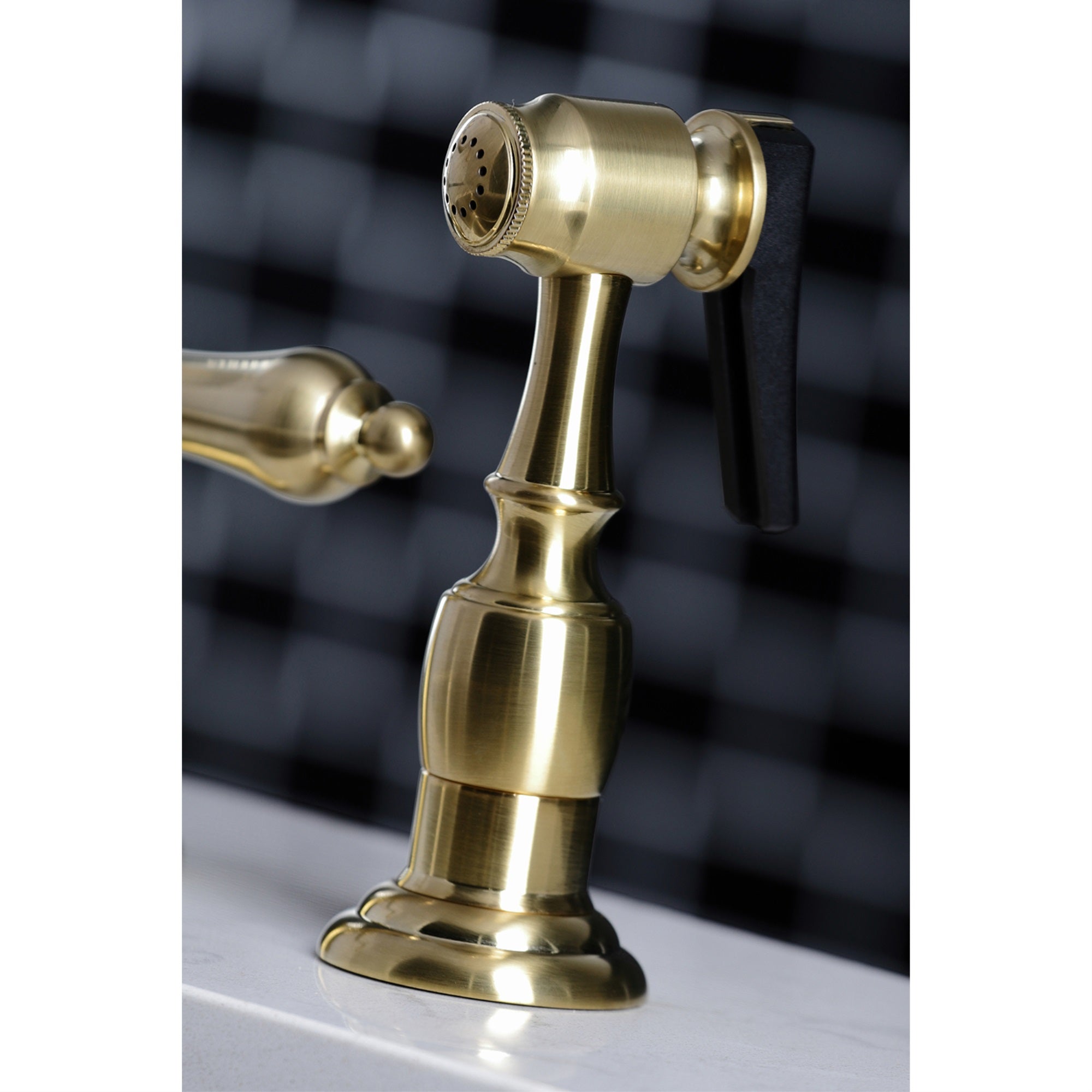 Kingston Brass Kb1797Albs 8-Inch Widespread Kitchen Faucet With Brass Sprayer, Brushed Brass