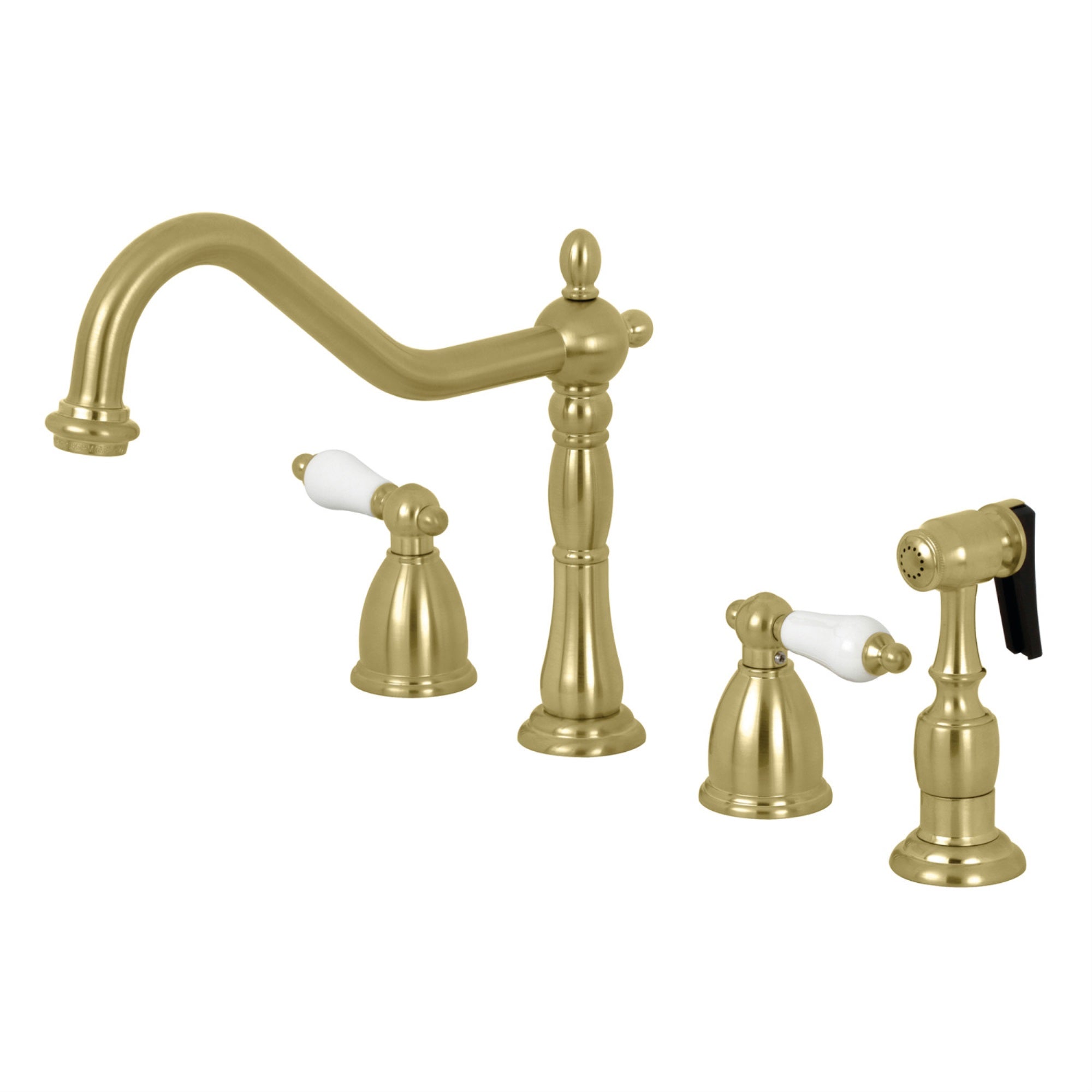 Kingston Brass Kb1797Plbs 8-Inch Widespread Kitchen Faucet With Brass Sprayer, Brushed Brass