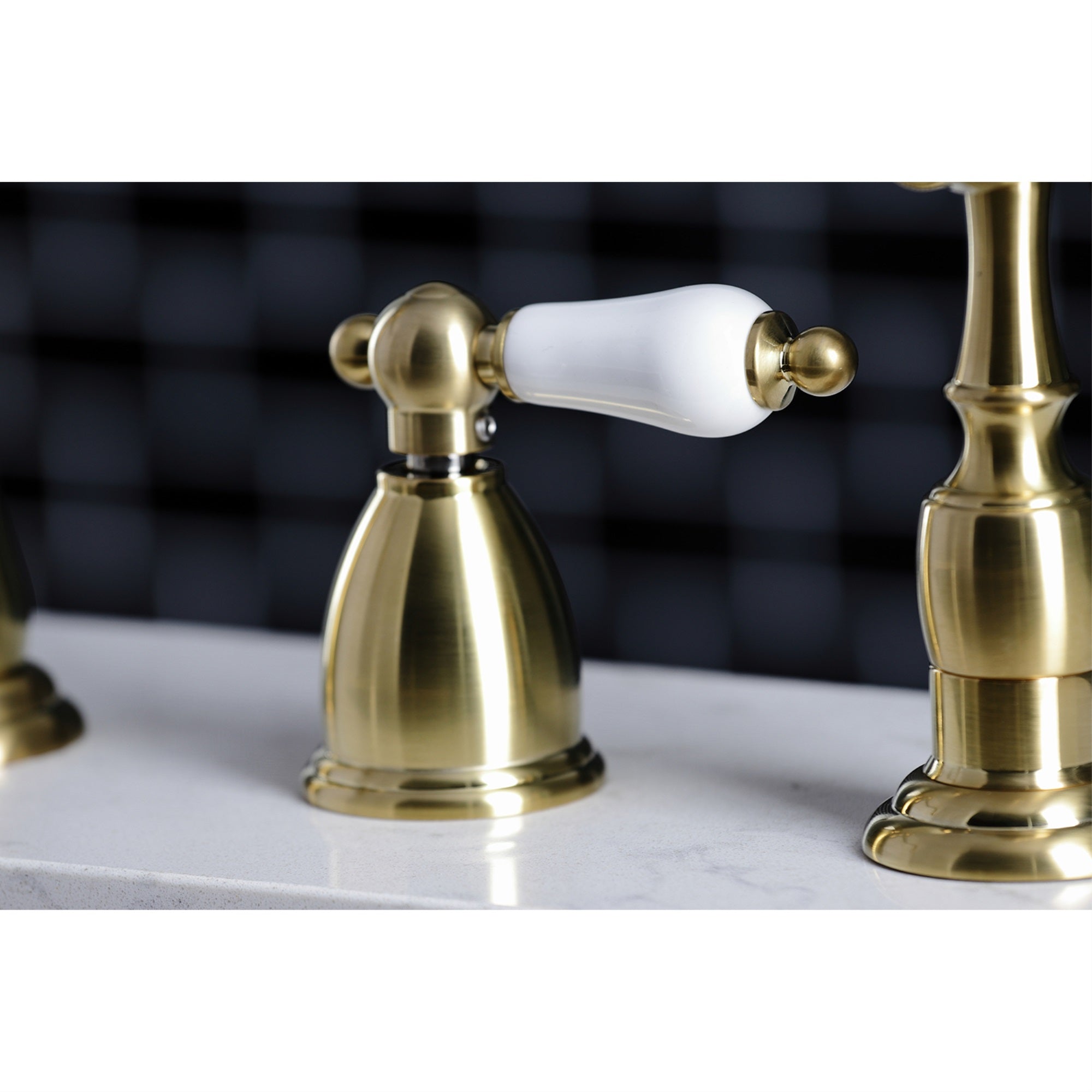 Kingston Brass Kb1797Plbs 8-Inch Widespread Kitchen Faucet With Brass Sprayer, Brushed Brass