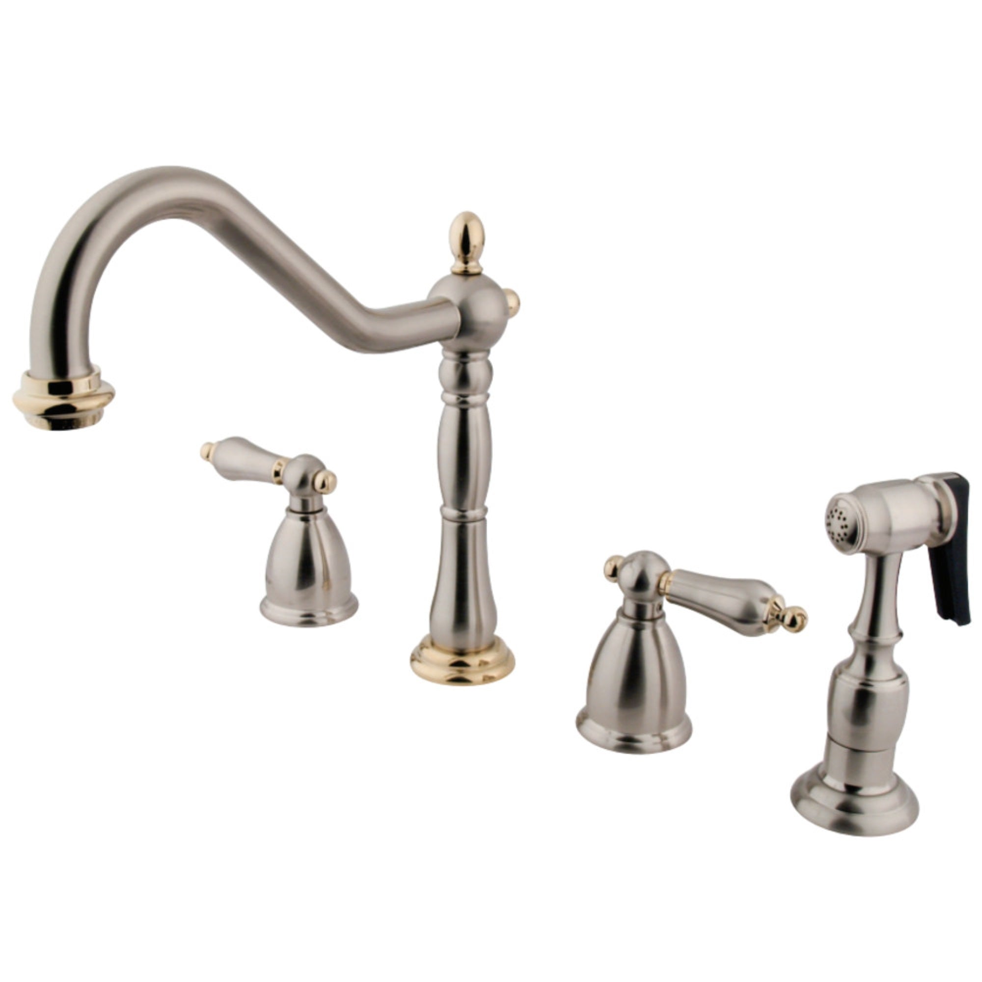 Kingston Brass Kb1799Albs Widespread Kitchen Faucet, Brushed Nickel/Polished Brass