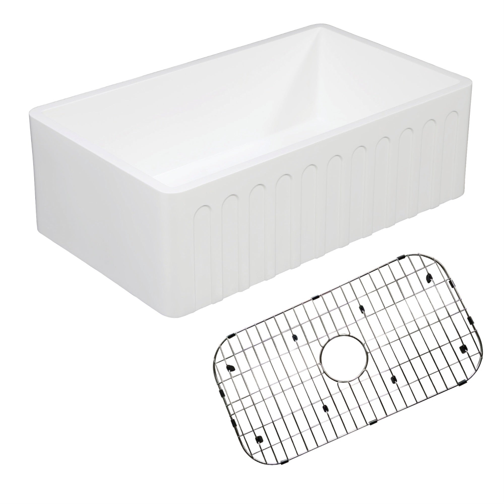 Gourmetier Kgkfa301810Cd Solid Surface Matte Stone Apron Front Farmhouse Single Bowl Kitchen Sink With Strainer And Grid, Matte