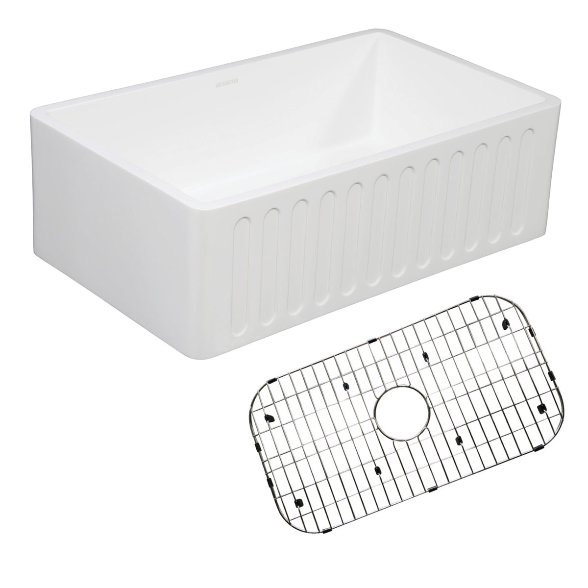 Gourmetier Kgkfa301810Rm Solid Surface Matte Stone Apron Front Farmhouse Single Bowl Kitchen Sink With Strainer And Grid, Matte