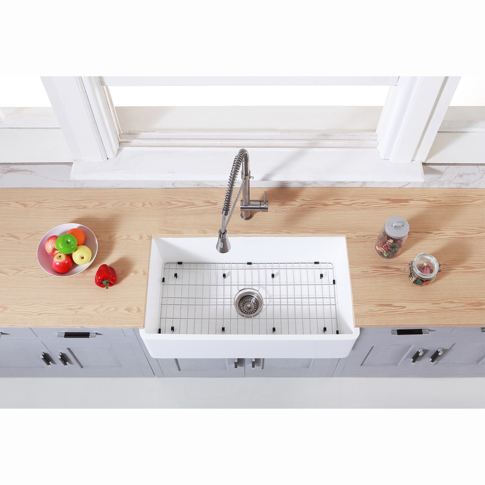 Gourmetier KGKFA361810BC 36'' x 18'' SGL Bowl Farmhouse Kitchen Sink  Drain & Rack