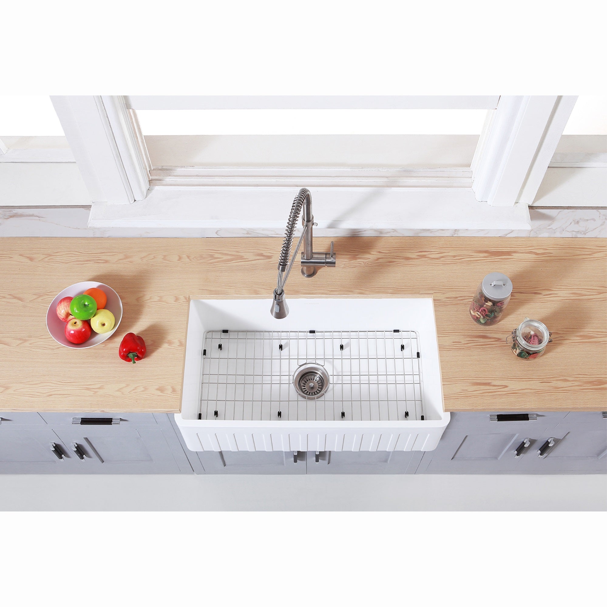 Gourmetier KGKFA361810CD 36'' x 18'' SGL Bowl Farmhouse Kitchen Sink  Drain & Rack
