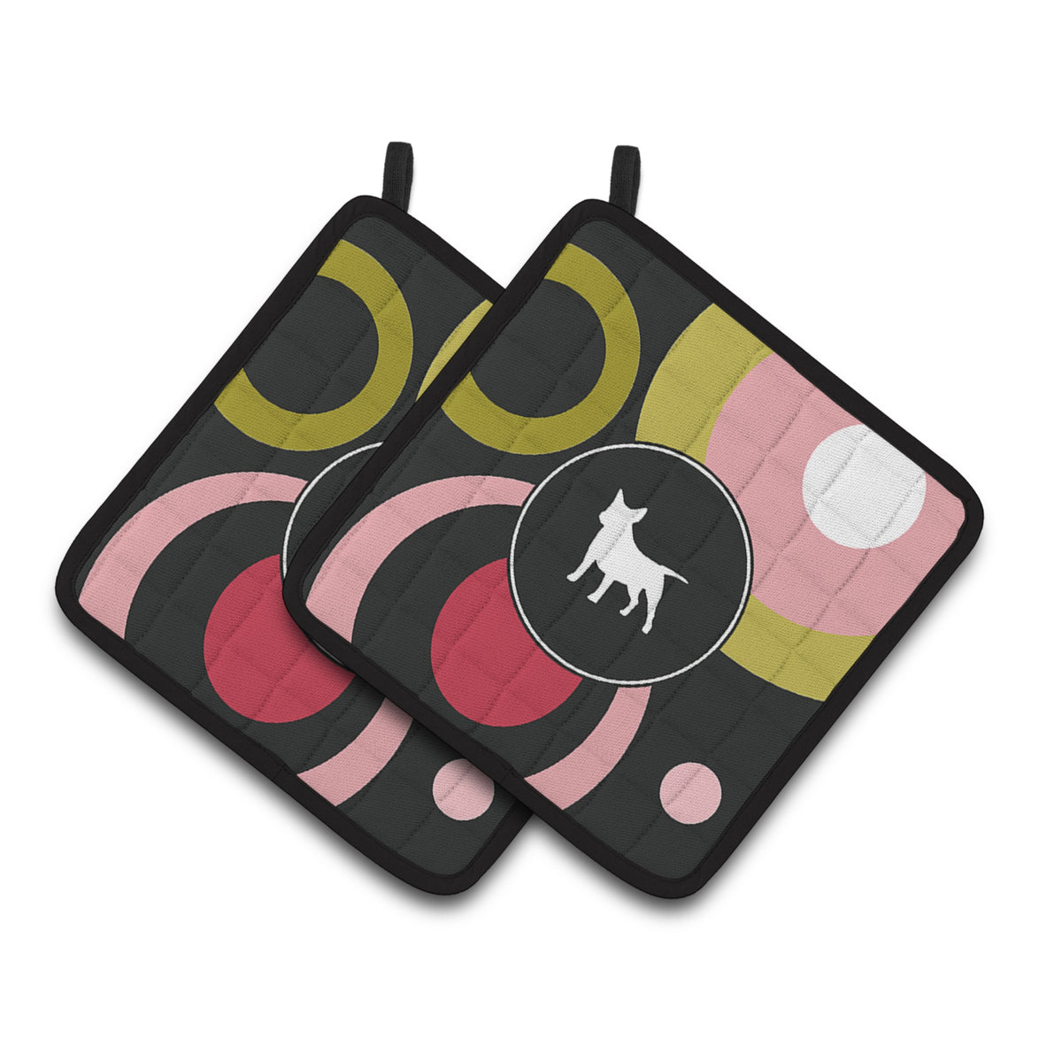'Caroline'S Treasures Retro Dots Bull Terrier Pair Of Pot Holders Kj1046Pthd, 7.5Hx7.5W, Multicolor''