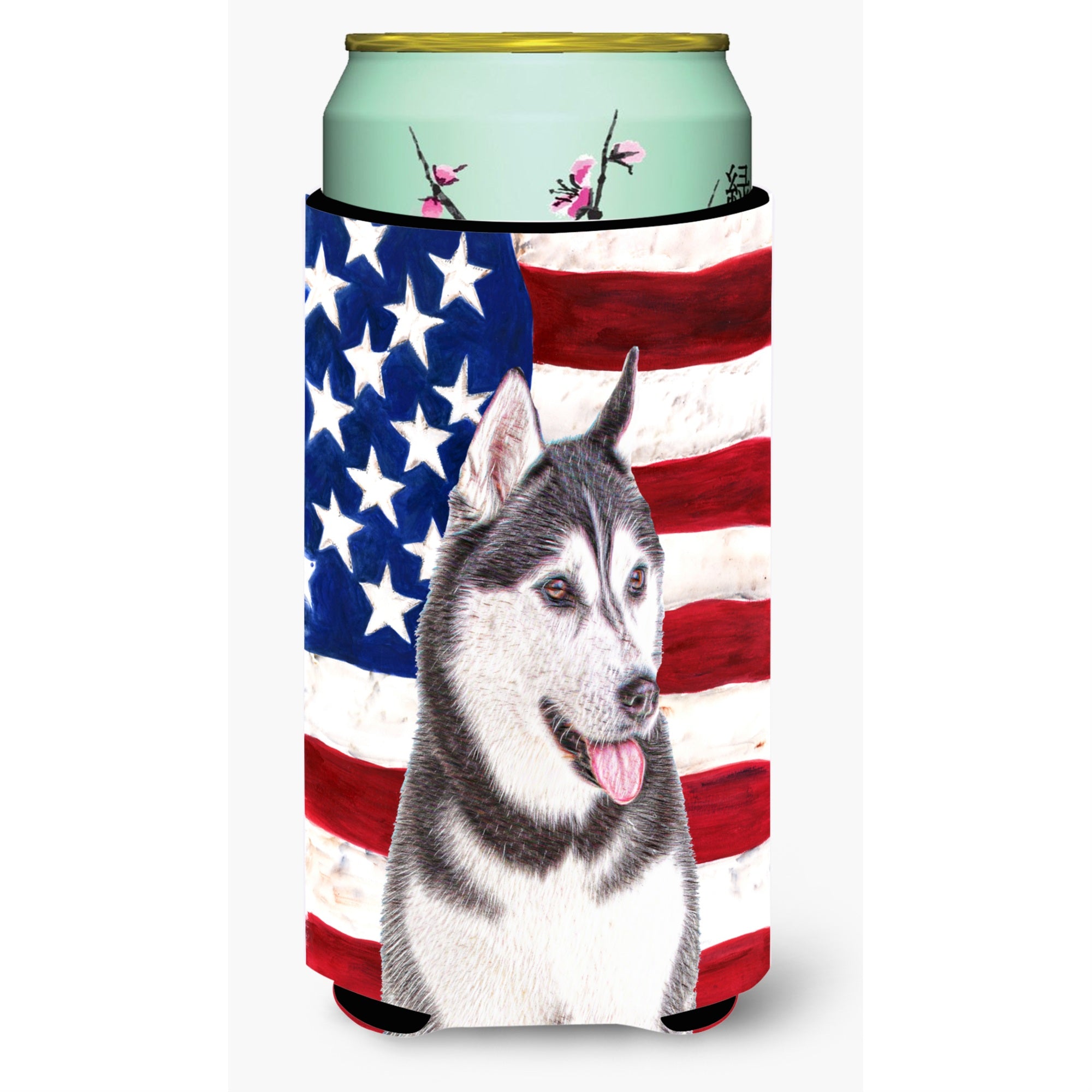 Usa American Flag With Alaskan Malamute Tall Boy Beverage Insulator Hugger Kj1154Tbc
