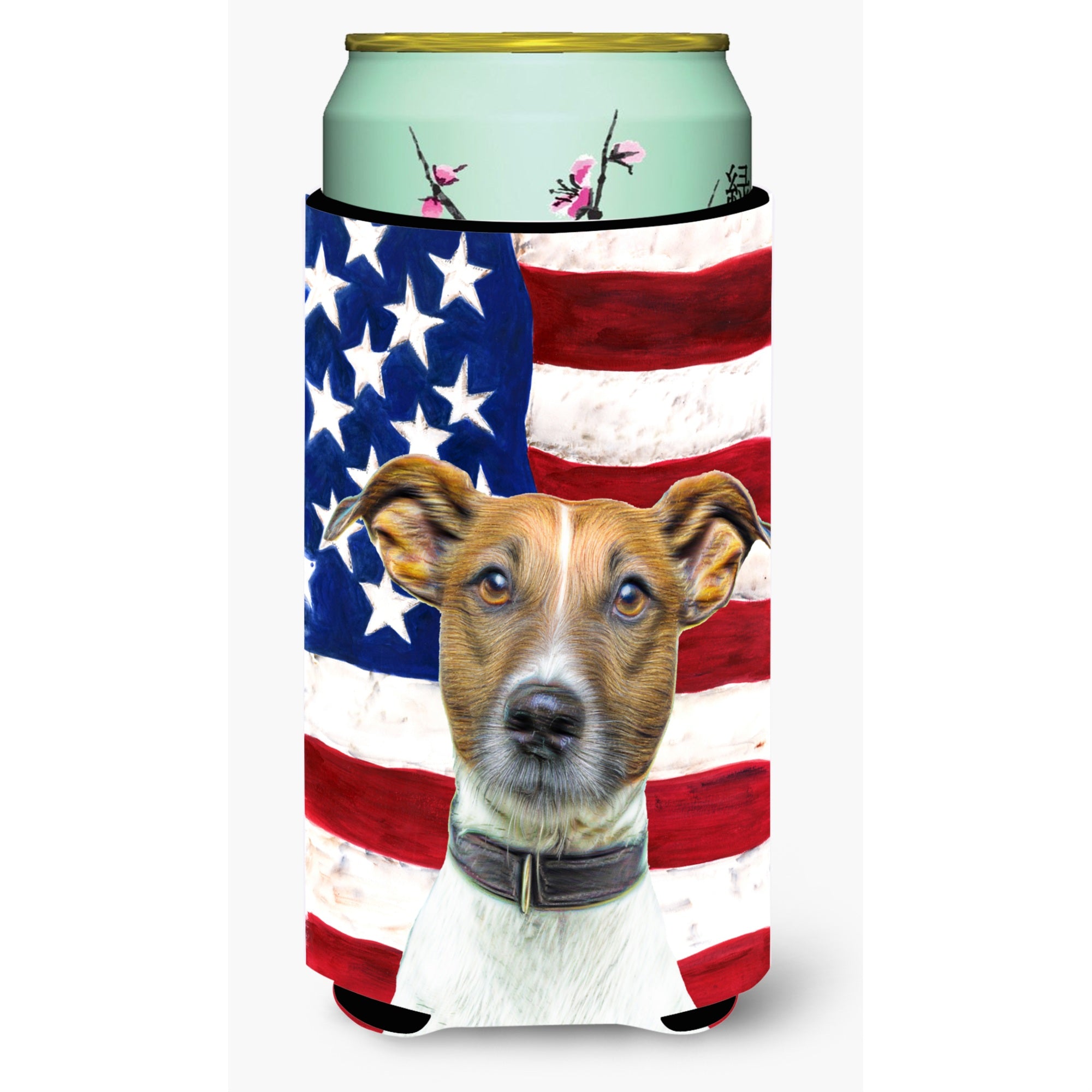Usa American Flag With Jack Russell Terrier Tall Boy Beverage Insulator Hugger Kj1155Tbc