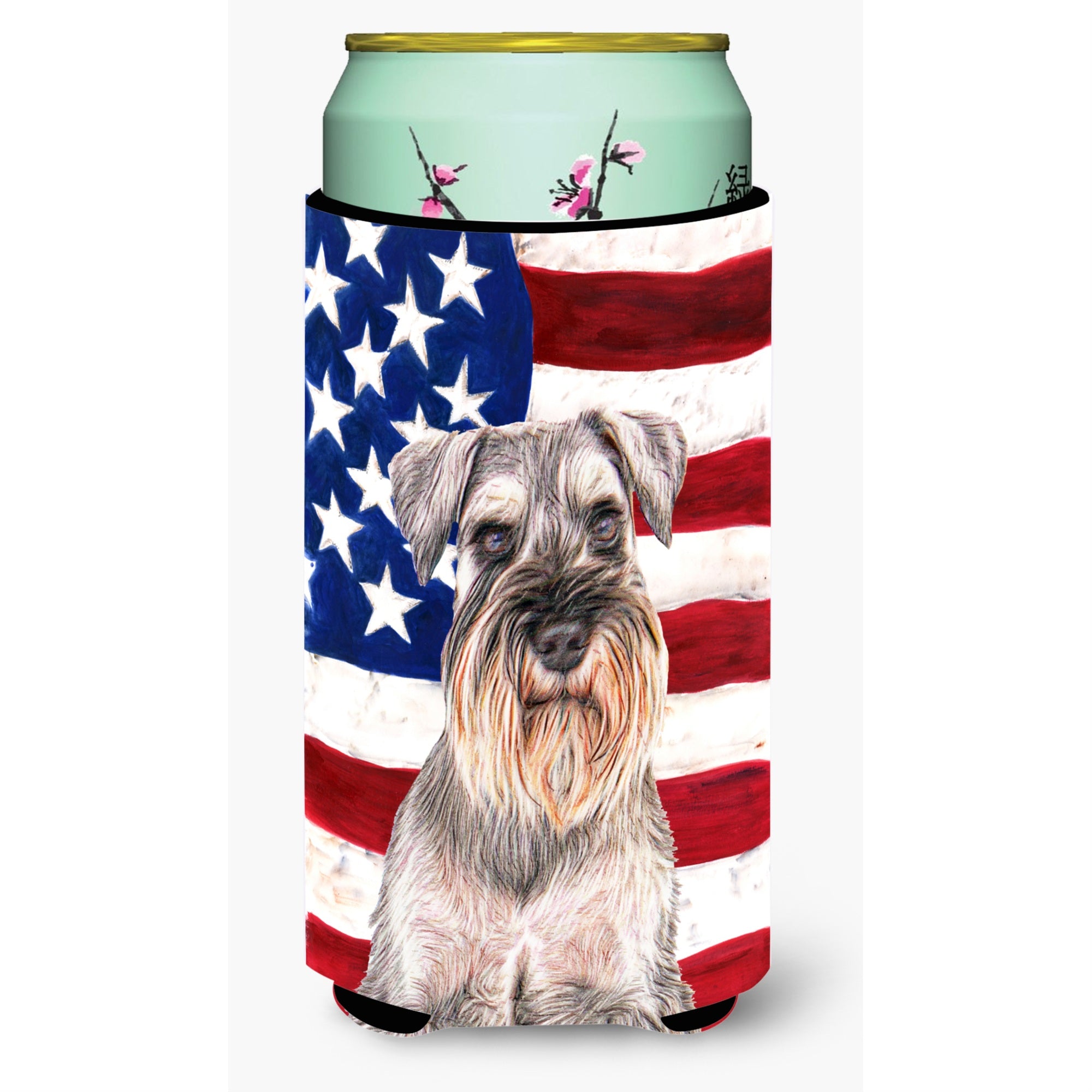 Usa American Flag With Schnauzer Tall Boy Beverage Insulator Hugger Kj1158Tbc