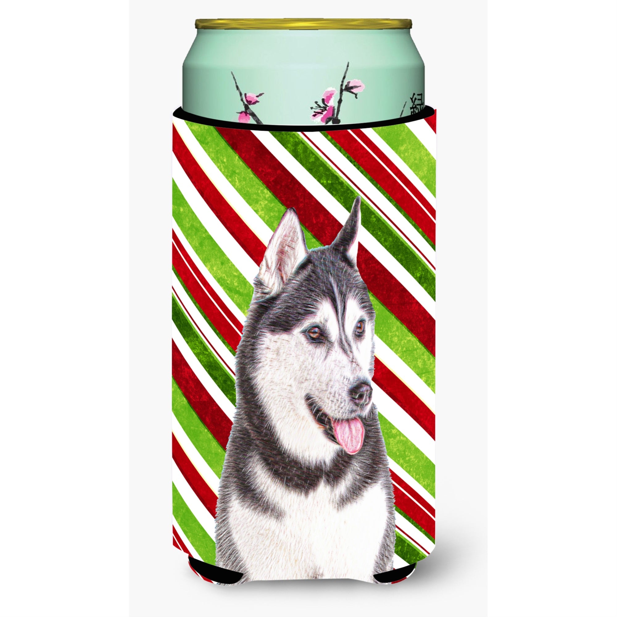 Candy Cane Holiday Christmas Alaskan Malamute Tall Boy Beverage Insulator Hugger Kj1168Tbc