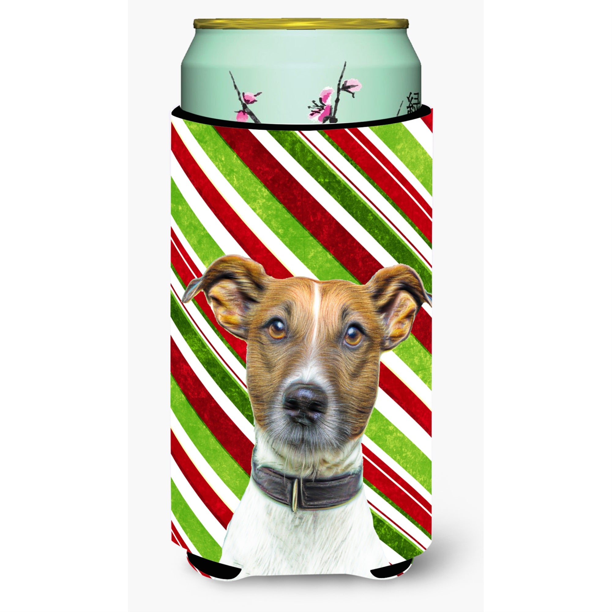 Candy Cane Holiday Christmas Jack Russell Terrier Tall Boy Beverage Insulator Hugger Kj1169Tbc