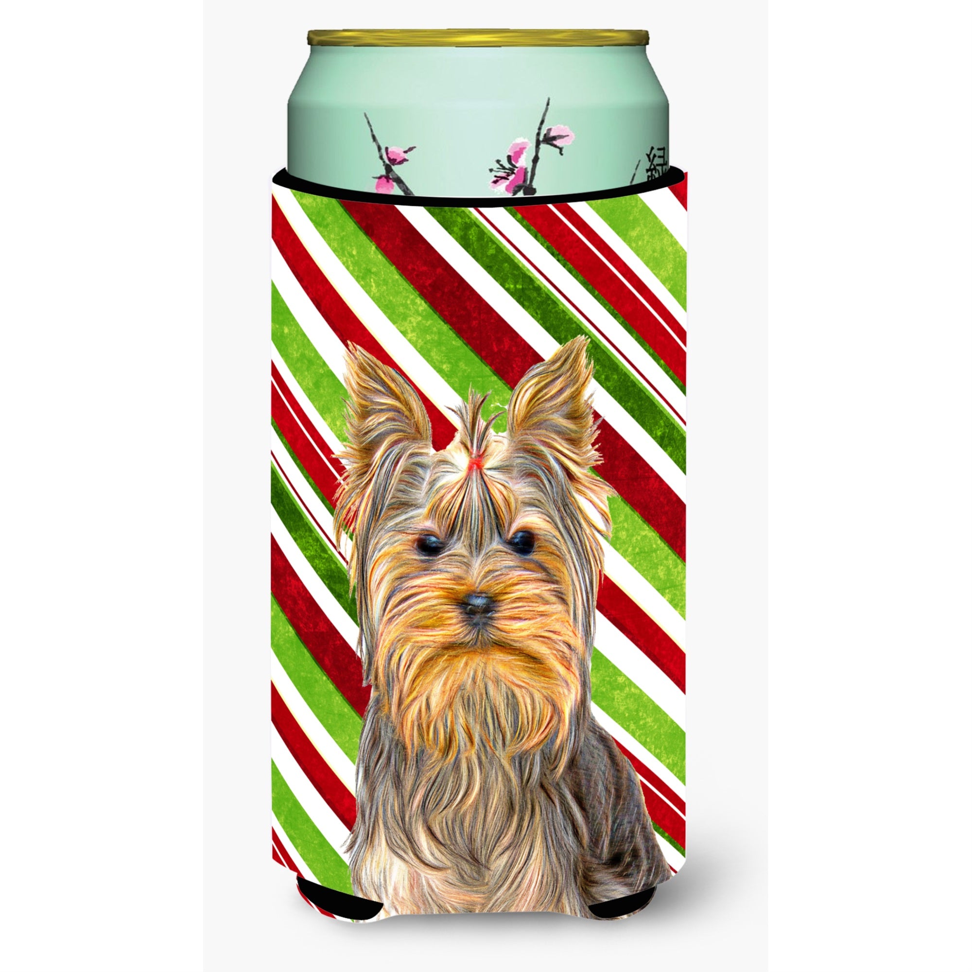 Candy Cane Holiday Christmas Yorkie / Yorkshire Terrier Tall Boy Beverage Insulator Hugger Kj1170Tbc