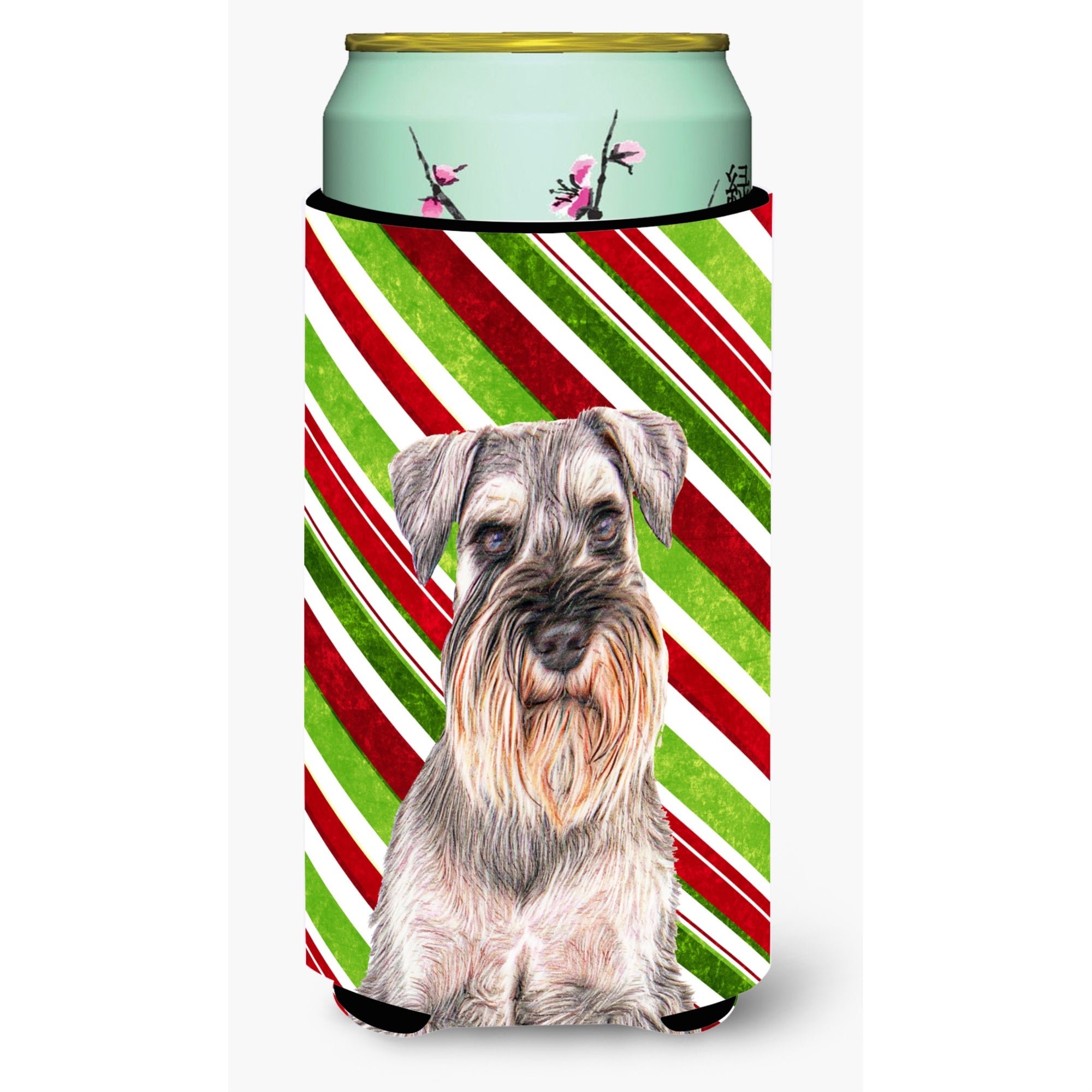Candy Cane Holiday Christmas Schnauzer Tall Boy Beverage Insulator Hugger Kj1172Tbc
