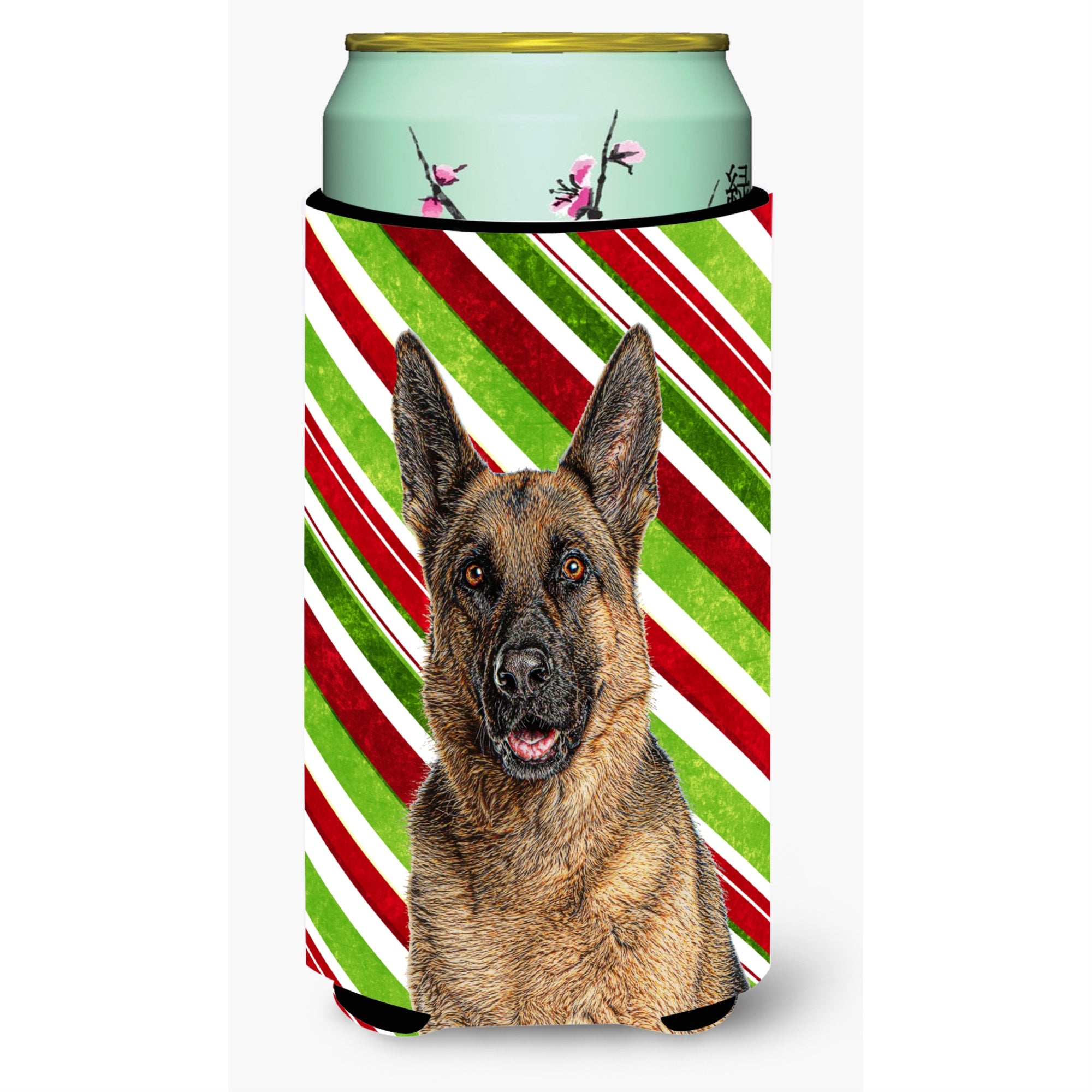 Candy Cane Holiday Christmas German Shepherd Tall Boy Beverage Insulator Hugger Kj1173Tbc