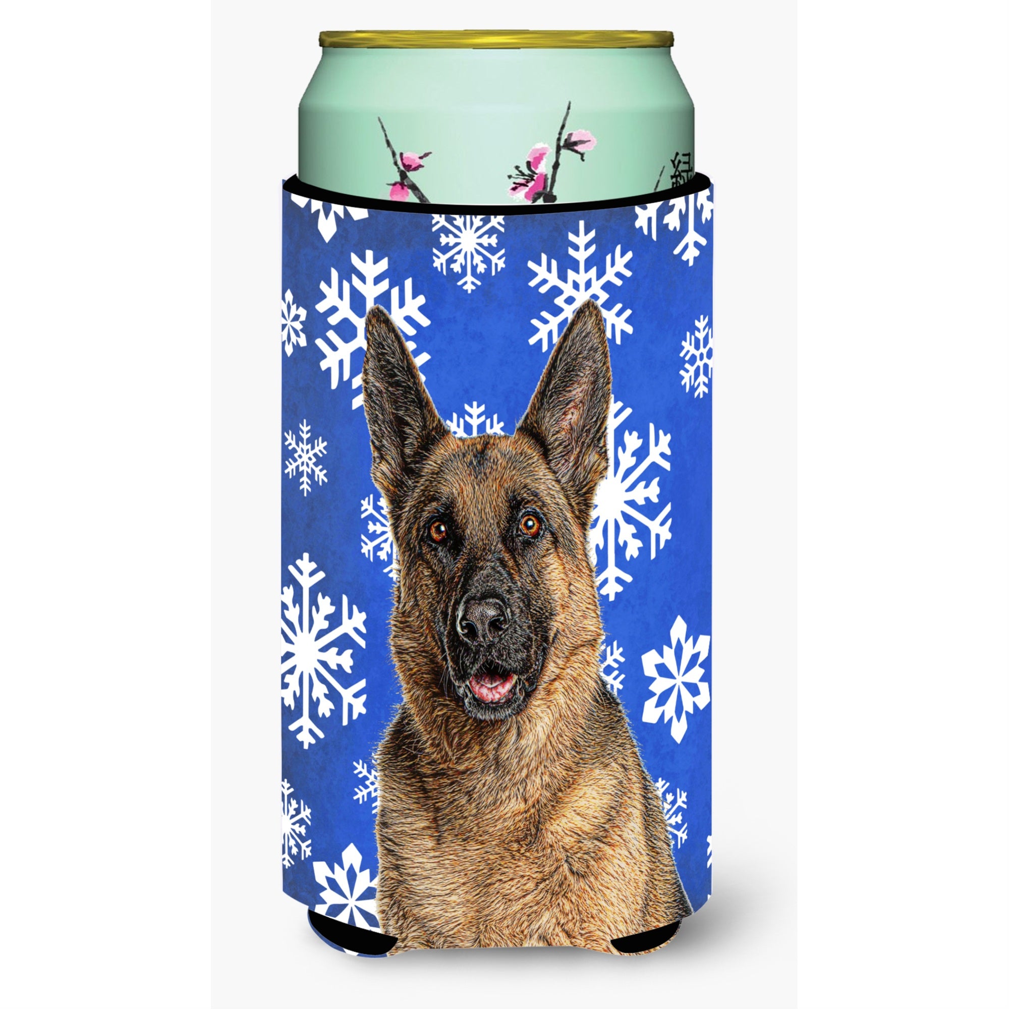 Winter Snowflakes Holiday German Shepherd Tall Boy Beverage Insulator Hugger Kj1180Tbc