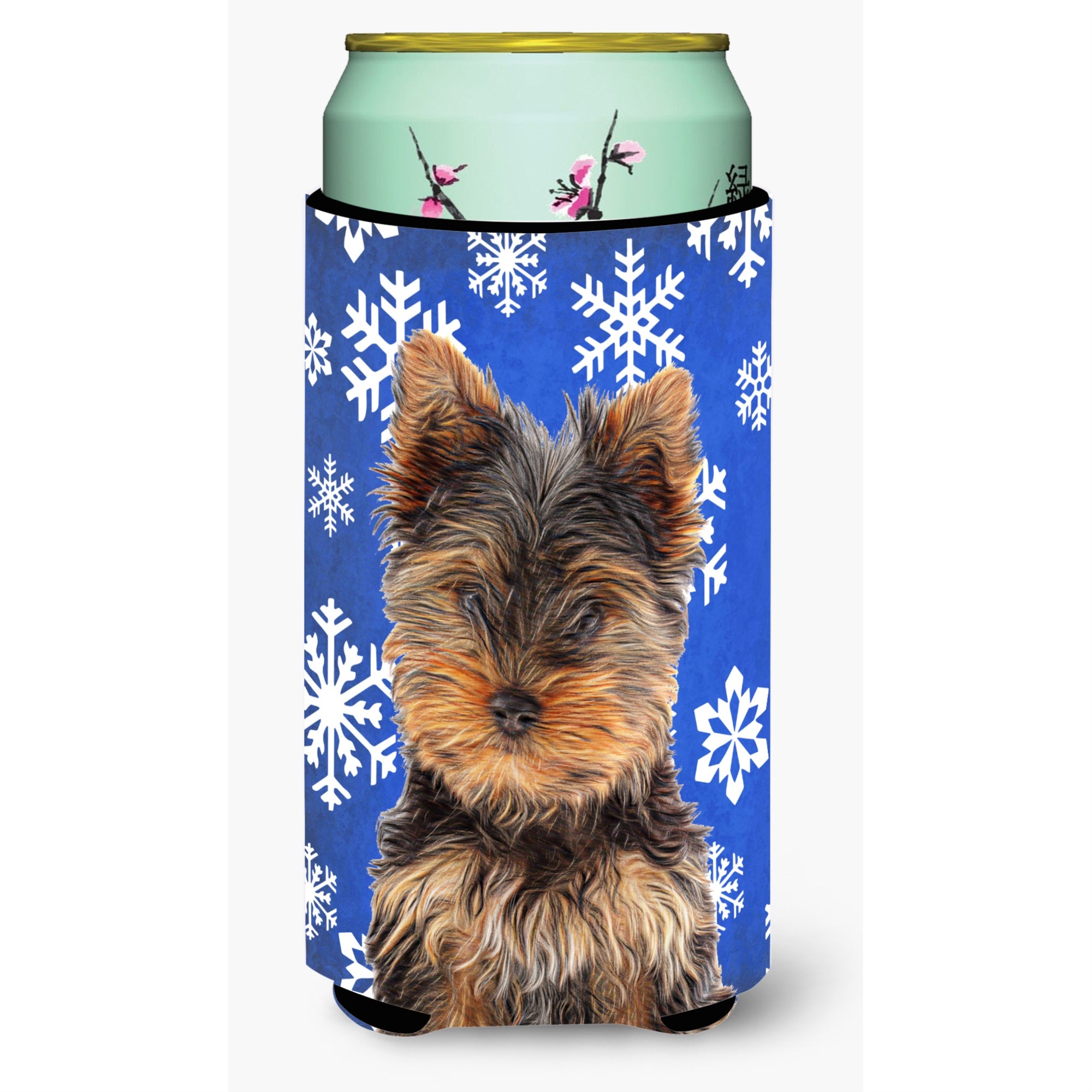 Winter Snowflakes Holiday Yorkie Puppy / Yorkshire Terrier Tall Boy Beverage Insulator Hugger Kj1181Tbc