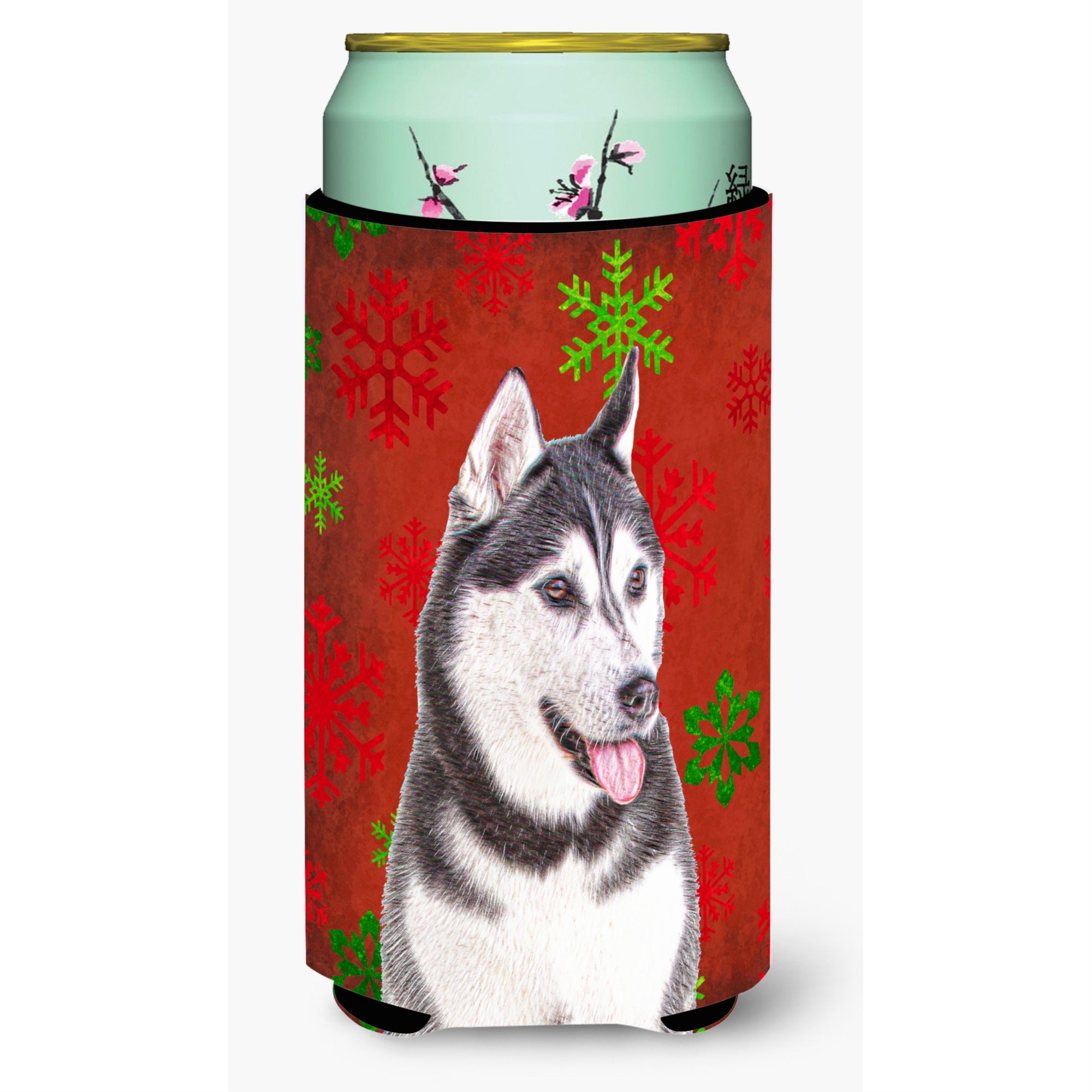 Red Snowflakes Holiday Christmas  Alaskan Malamute Tall Boy Beverage Insulator Hugger Kj1182Tbc