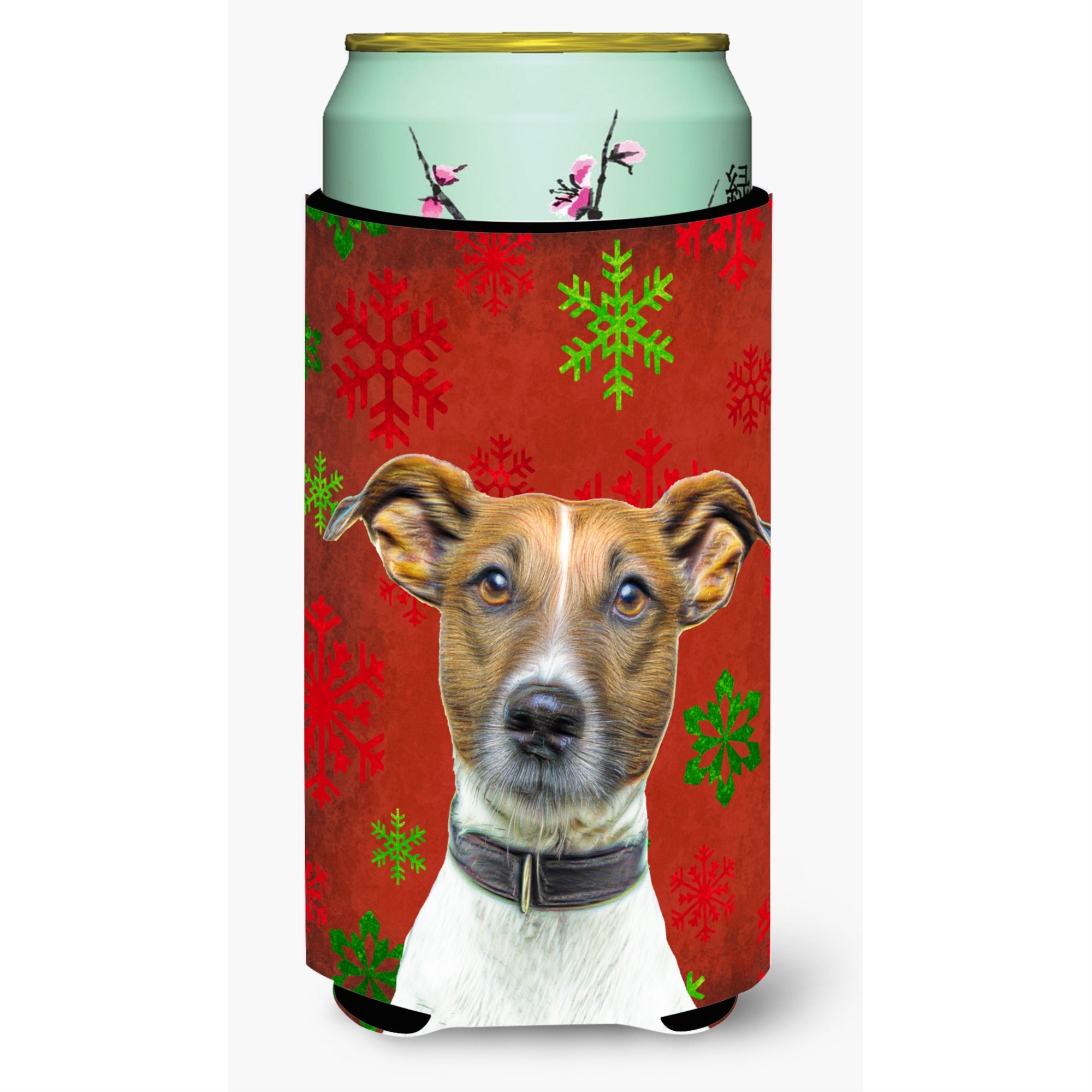 Red Snowflakes Holiday Christmas  Jack Russell Terrier Tall Boy Beverage Insulator Hugger Kj1183Tbc